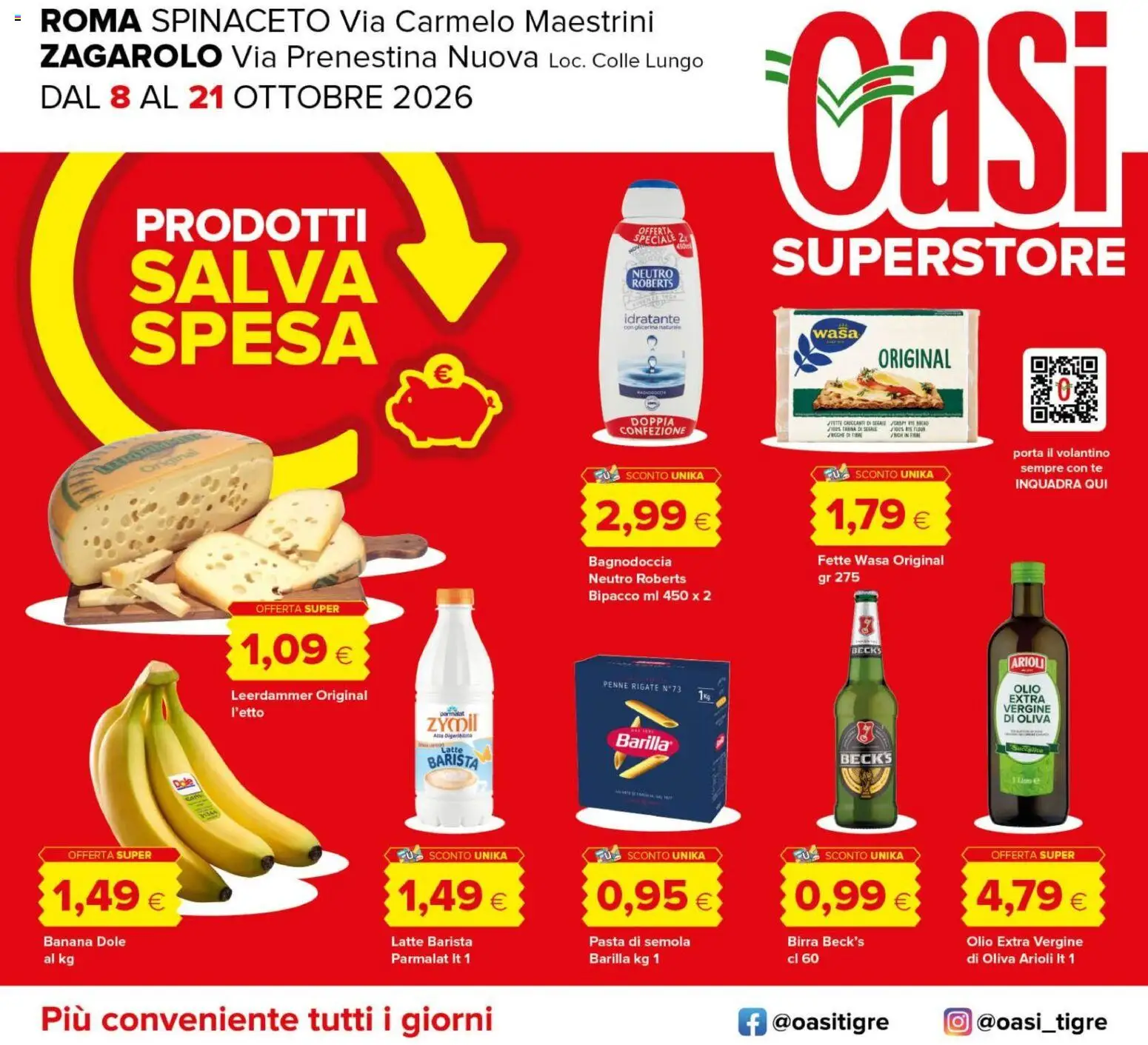 Volantino Oasi del 08/10/2026 | Pagina: 1 | Prodotti: Birra, Pasta, Barilla, Semola