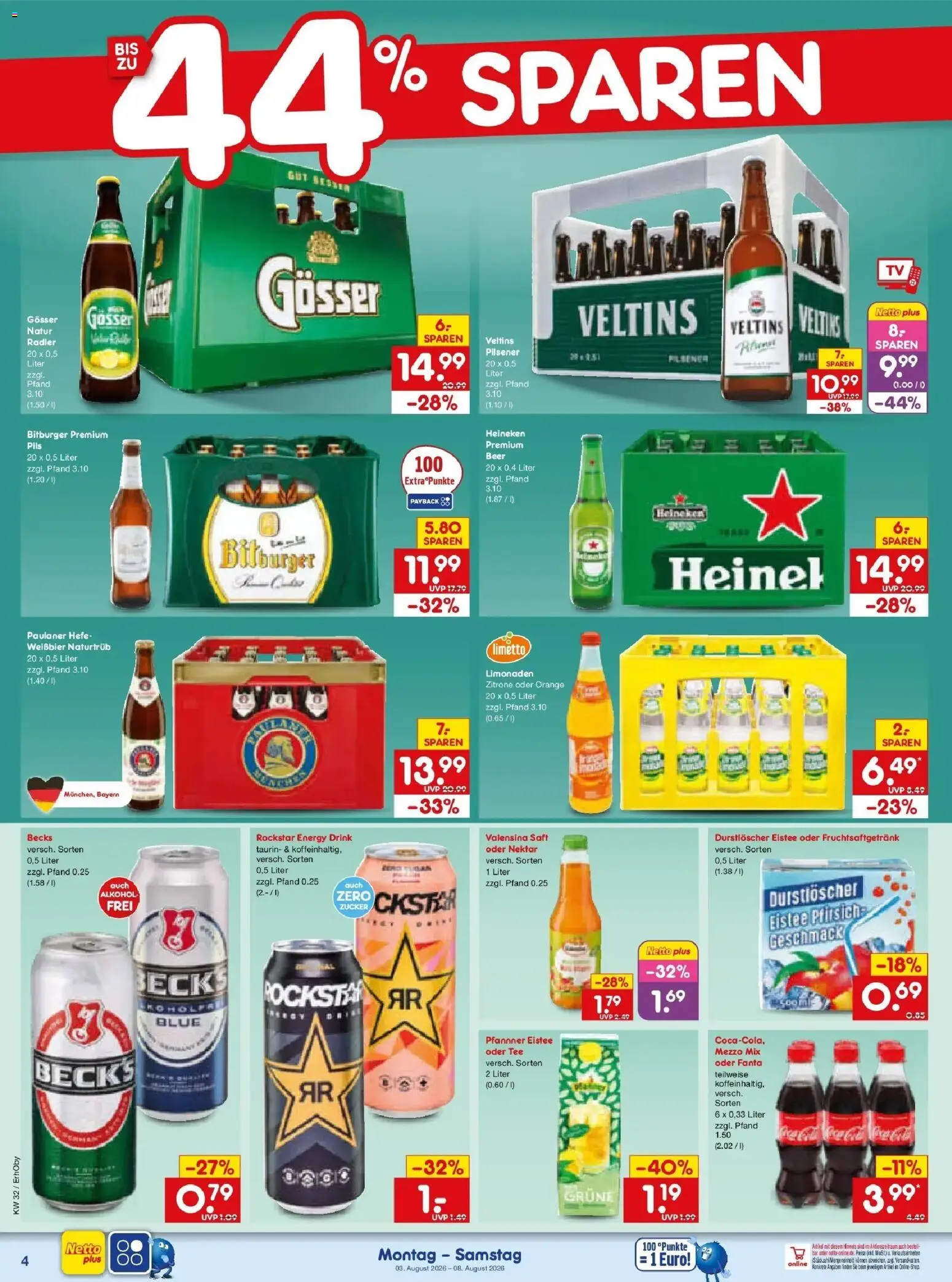 Netto Marken-Discount Prospekt Velden – gültig ab 03.08.2026 | Seite: 8 | Produkte: Mezzo mix, Weißbier, Zucker, Pfirsich