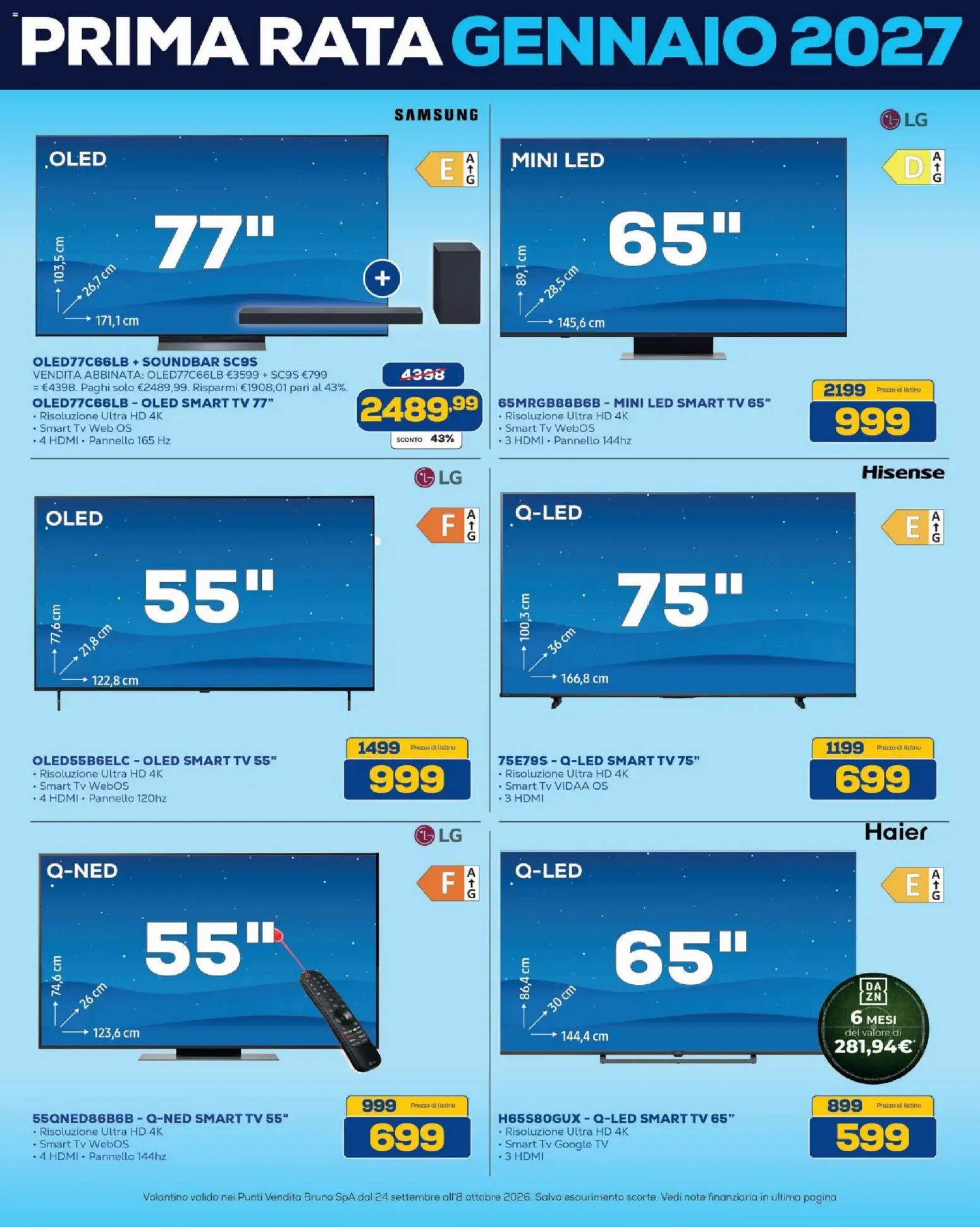 Volantino BRUNO del 24/09/2026 | Pagina: 4 | Prodotti: smart TV, Soundbar, TV, Samsung
