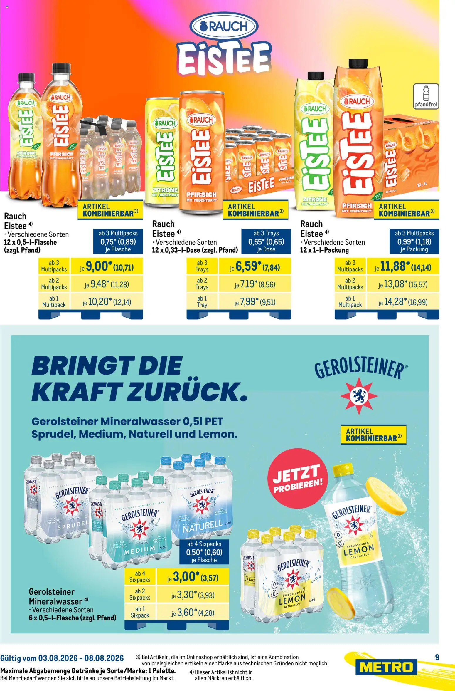 Metro Starke Marken – gültig ab 03.08.2026 | Seite: 9 | Produkte: Zitrone, Pfirsich, Fruchtsaft, Gerolsteiner