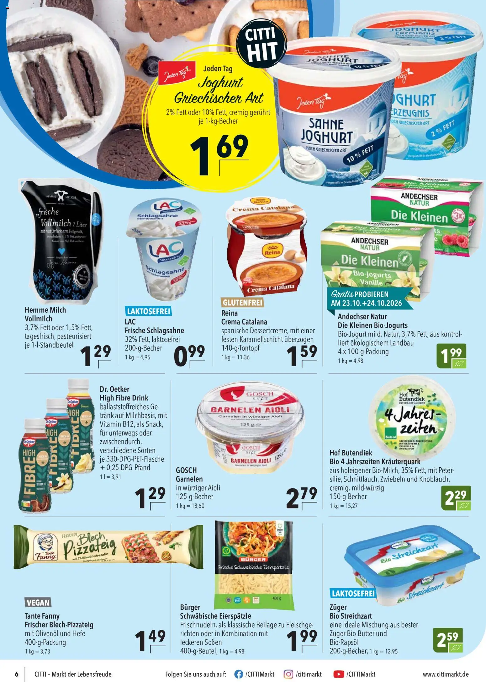 CITTI Markt Prospekt – gültig ab 21.10.2026 | Seite: 6 | Produkte: Schlagsahne, Milch, Joghurt, Olivenol