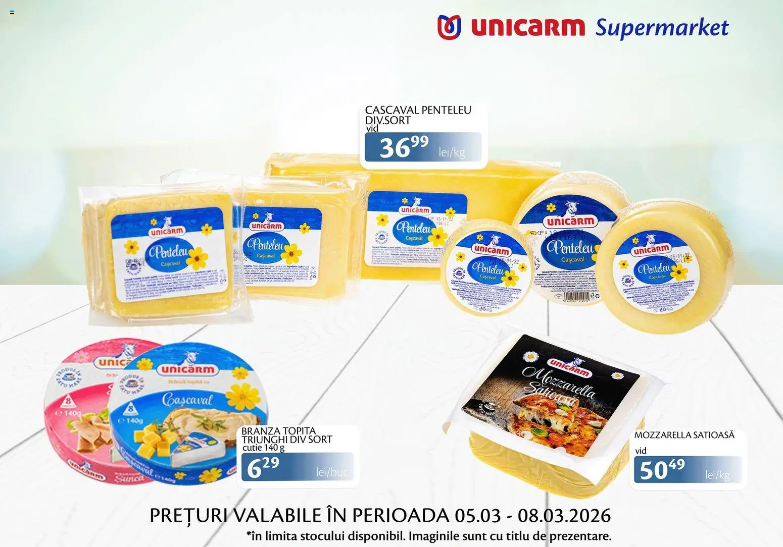 Noul catalog Unicarm – valabil de la 05.03.2026 | Pagină: 4 | Produse: Șort, Cutie, Mozzarella, Șuncă