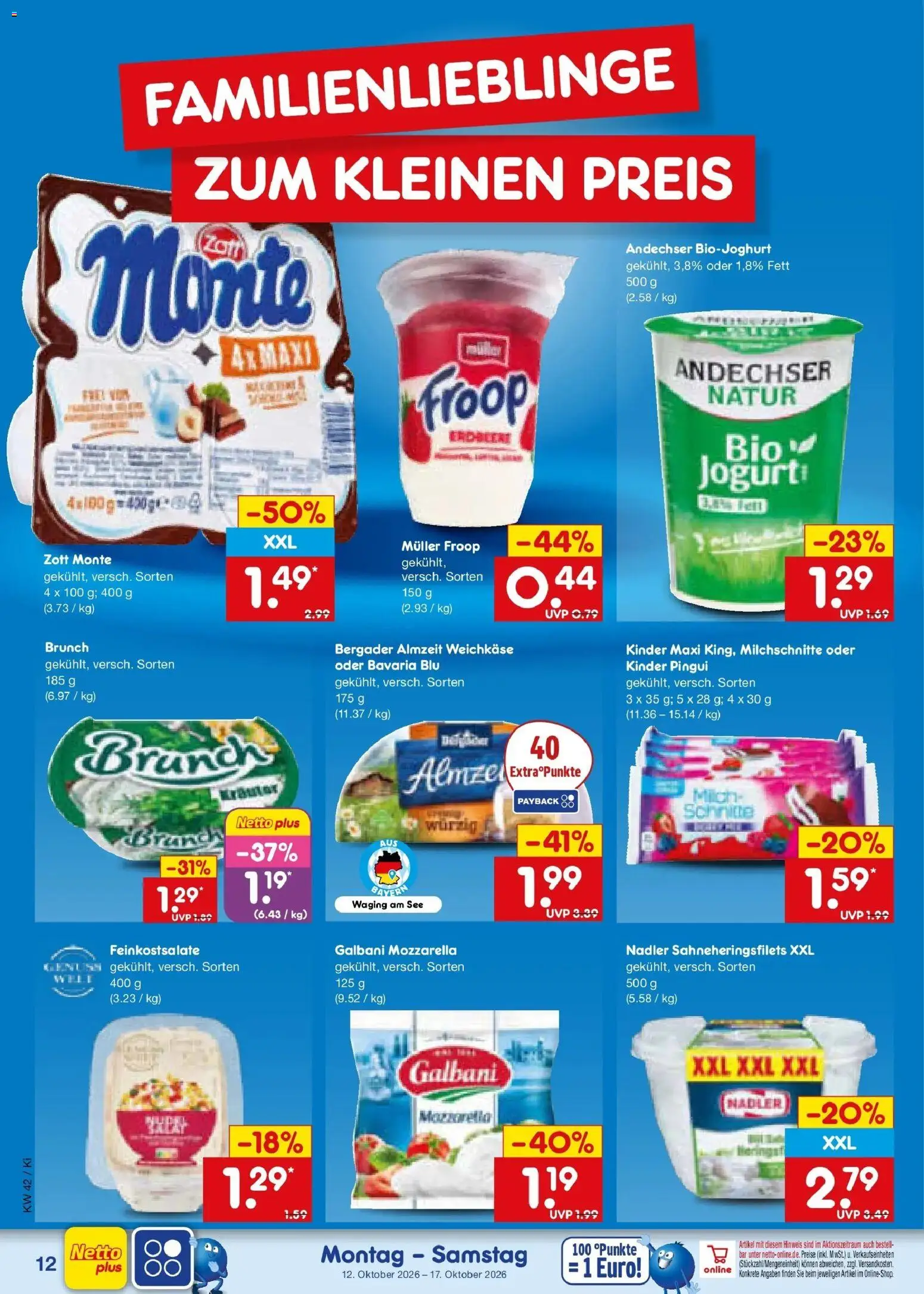 Netto Marken-Discount Prospekt Bad Friedrichshall (ab 12.10.2026) » Angebote | Seite: 14 | Produkte: Froop, Milch, Mozzarella