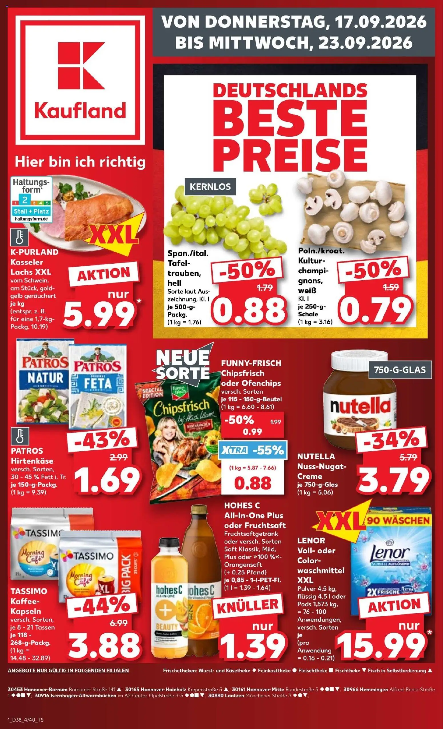 Kaufland Prospekt Hannover – gültig ab 17.09.2026 | Seite: 1 | Produkte: Lenor, Kaffee, Orangensaft, Nutella