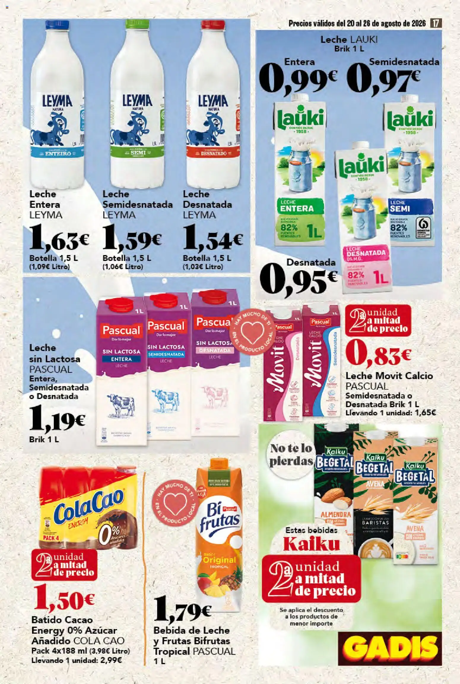 Gadis folleto │ válido desde el 20/08/2026 | Página: 17 | Productos: Leche entera, Té, Bebidas, Cacao