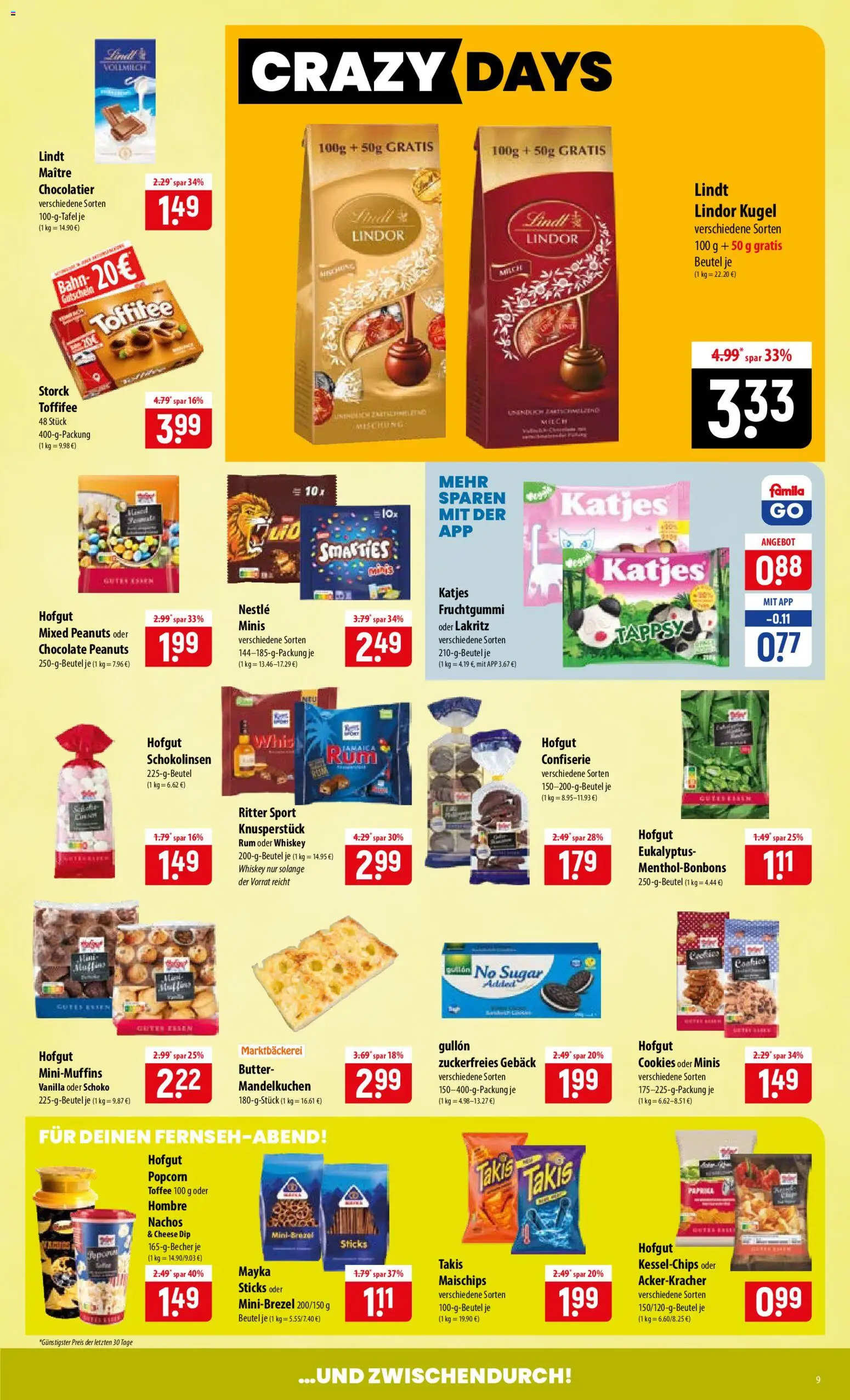 Famila Prospekt – gültig ab 31.08.2026 | Seite: 9 | Produkte: Butter, Nachos, Katjes, Lindor
