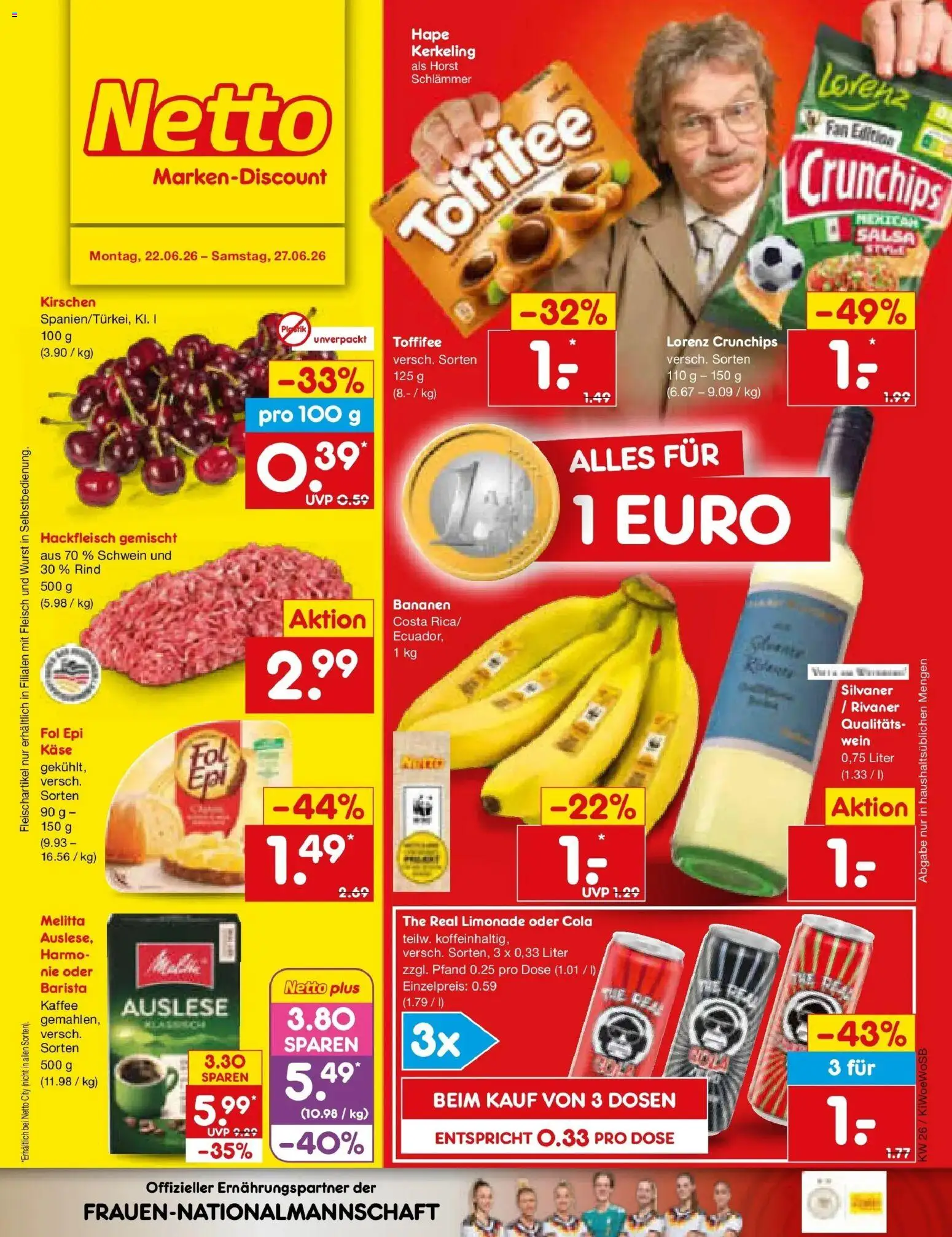 Netto Marken-Discount Prospekt Katzweiler – gültig ab 21.06.2026 | Seite: 1 | Produkte: Käse, Limonade, Lorenz crunchips, Wein