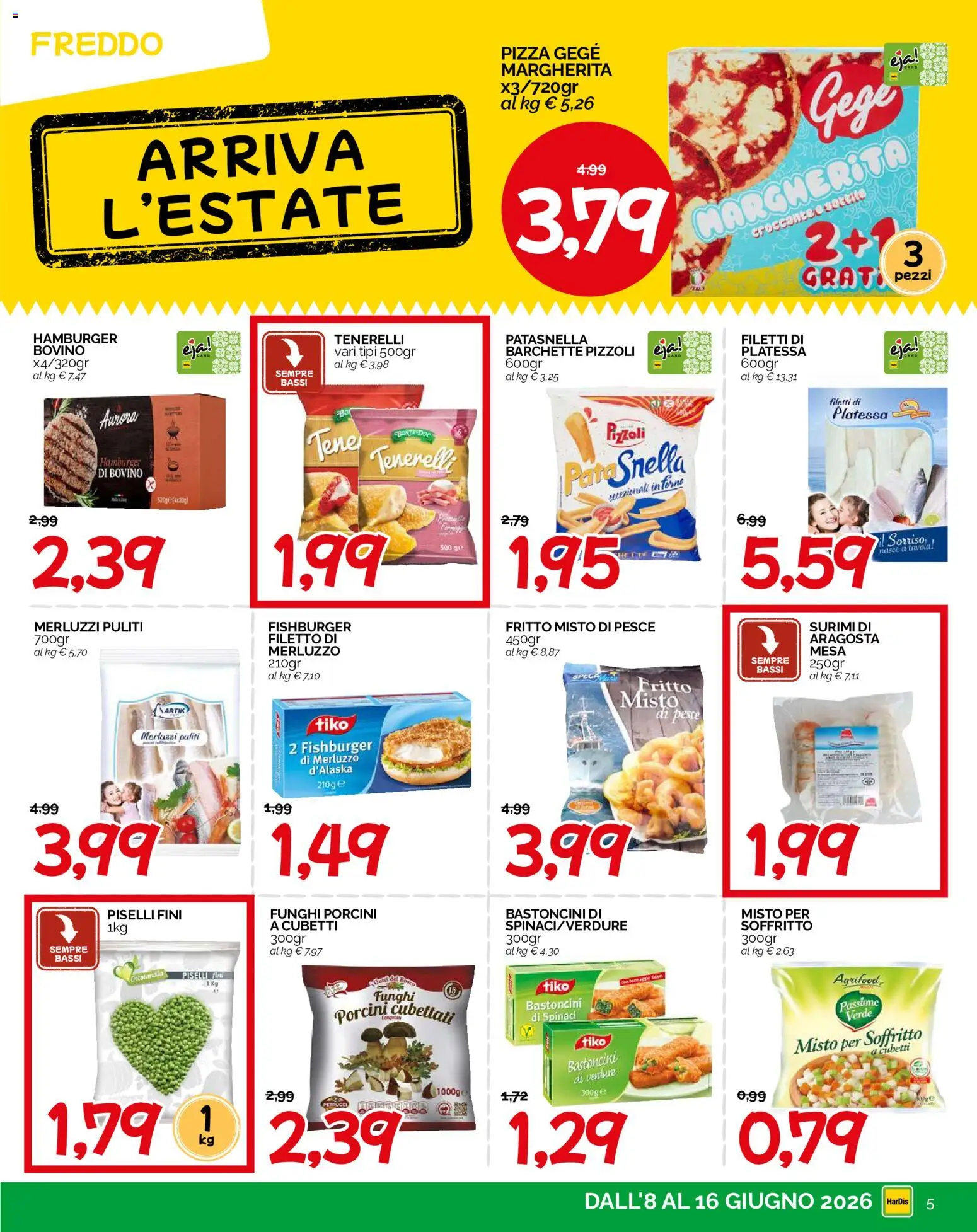 Volantino HarDis del 08.06.2026 | Pagina: 5 | Prodotti: Bovino, Pesce, Merluzzo, Verdure