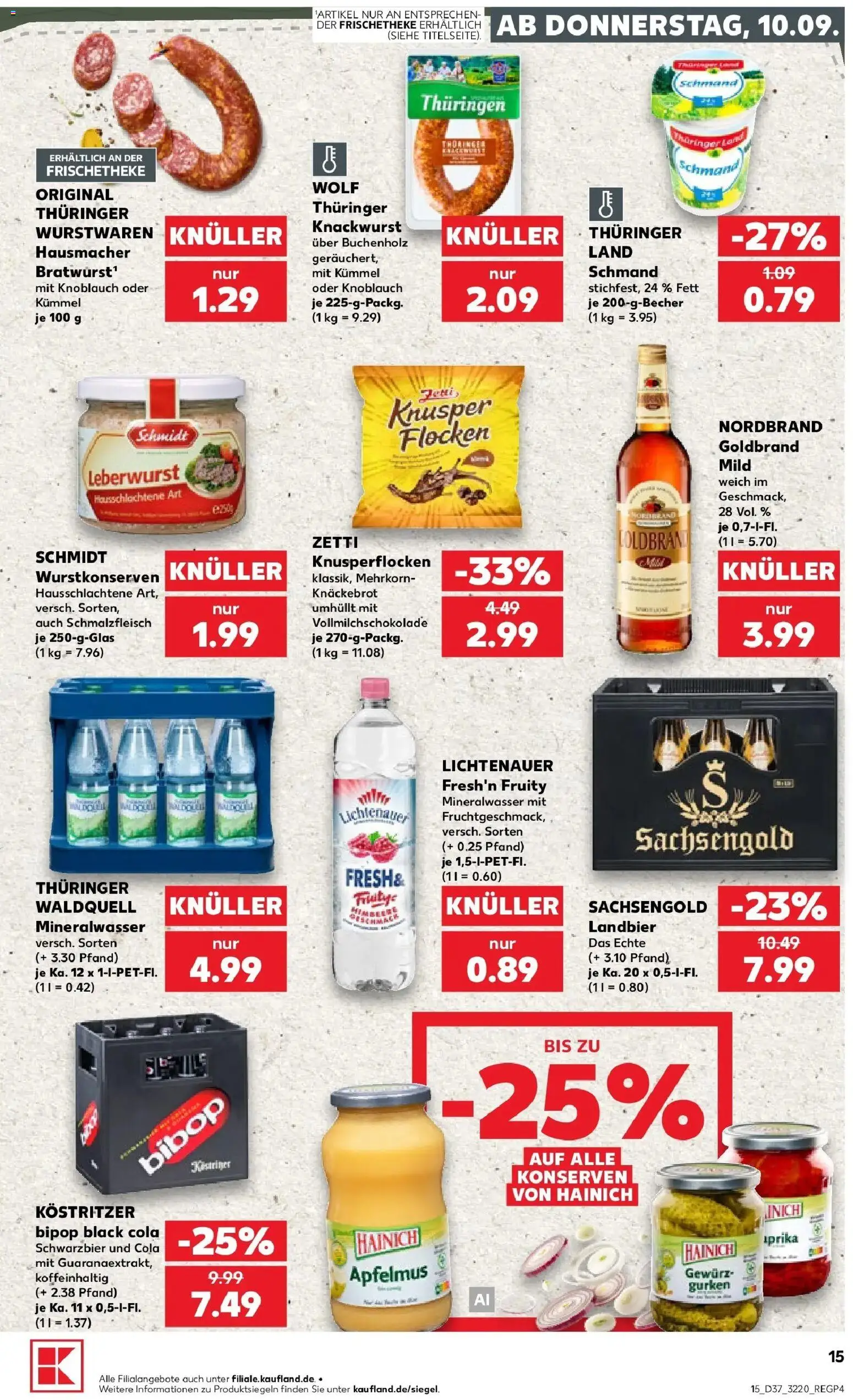 Prospekt Kaufland ab 10.09.2026 » Angebote Online zum Blättern | Seite: 15 | Produkte: Cola, Mineralwasser, Apfelmus, Gurken