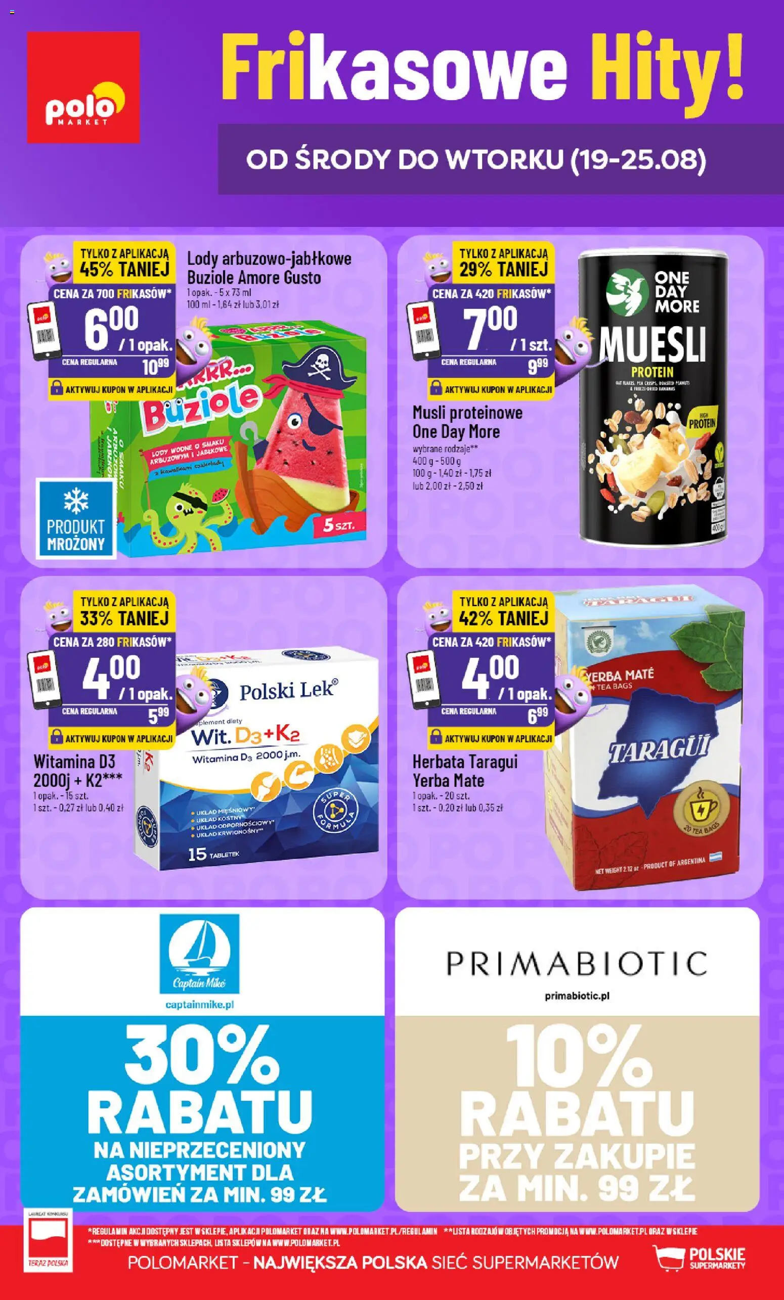 Nowa POLOmarket gazetka od jutra 19.08.2026 | Strona: 1 | Produkty: Musli proteinowe, Herbata, Lody, Yerba mate