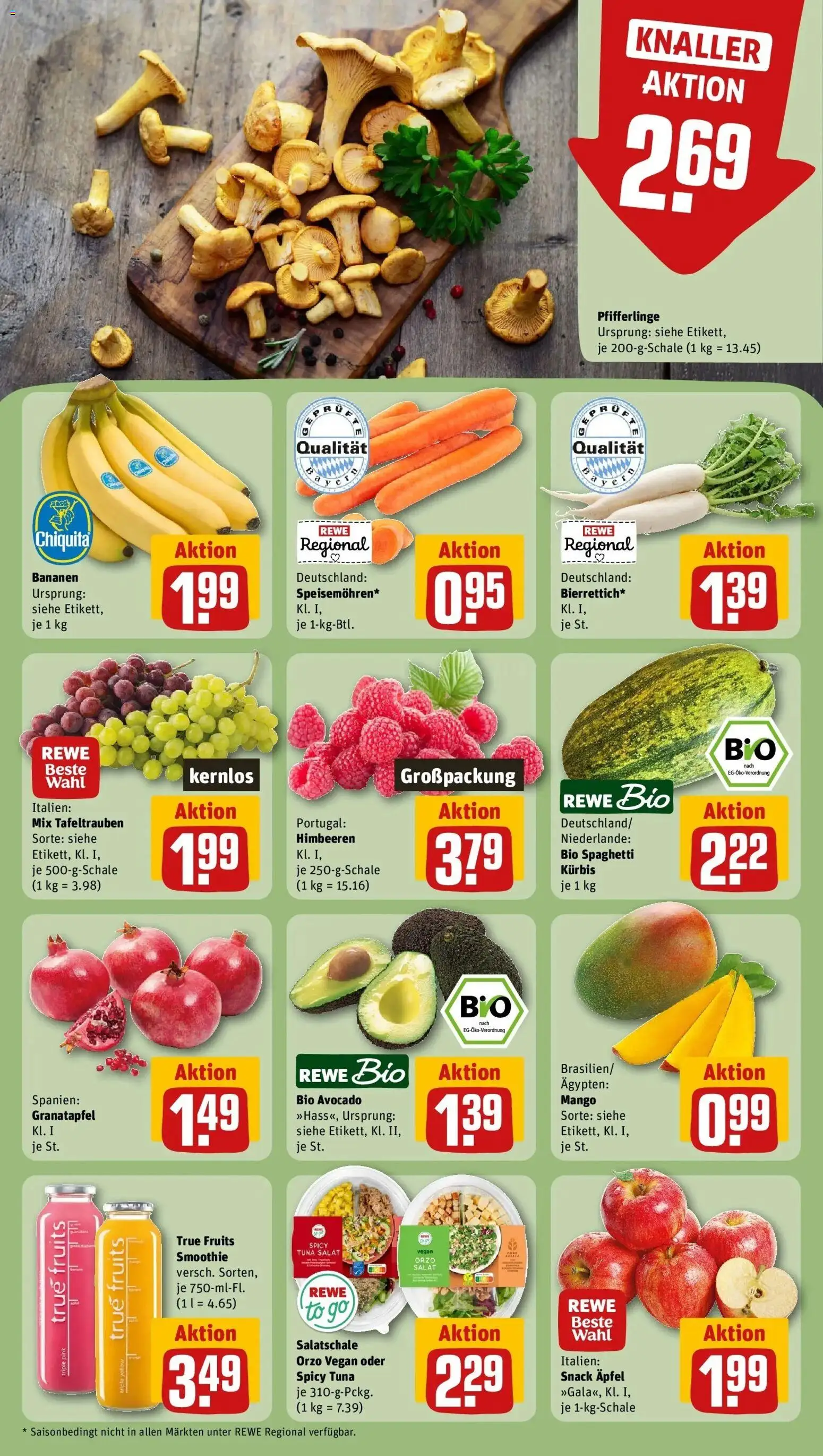 REWE Prospekt ab 14.09.2026 zum Blättern » Angebote | Seite: 4 | Produkte: Spaghetti, Mango, Pfifferlinge, Salat