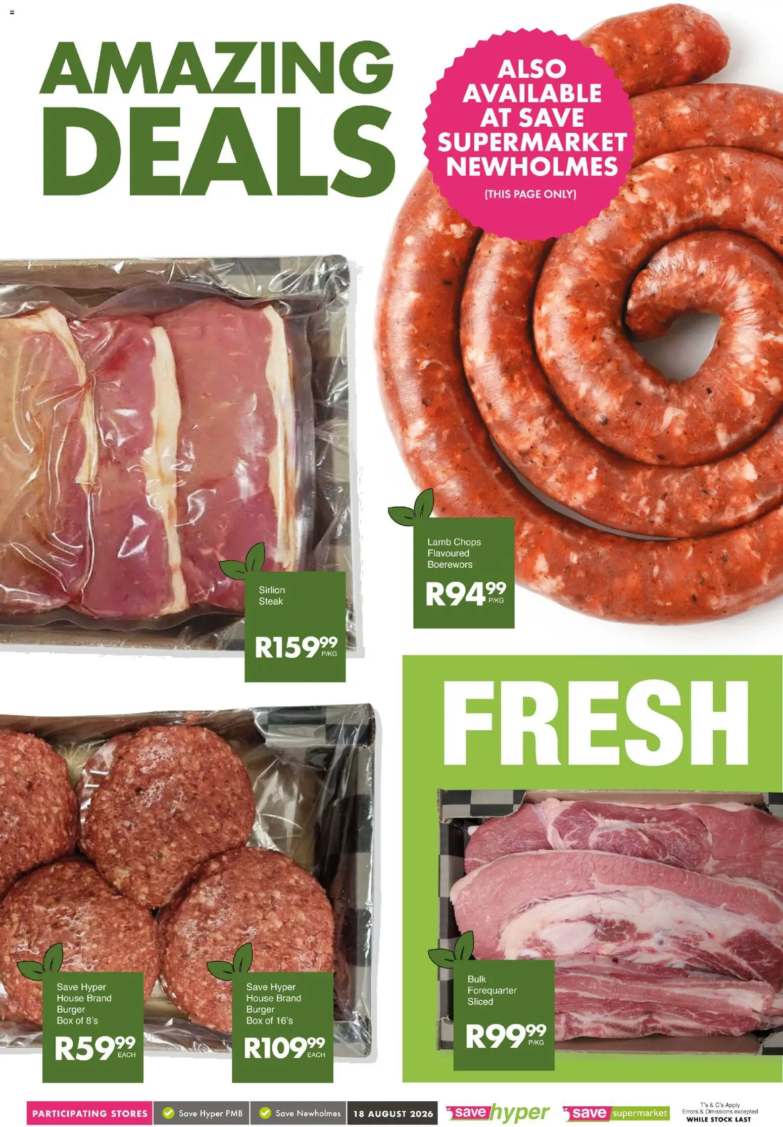 New Save catalogue – valid from 18/08/2026 | Page: 8 | Products: Steak, Boerewors, Box, Stock