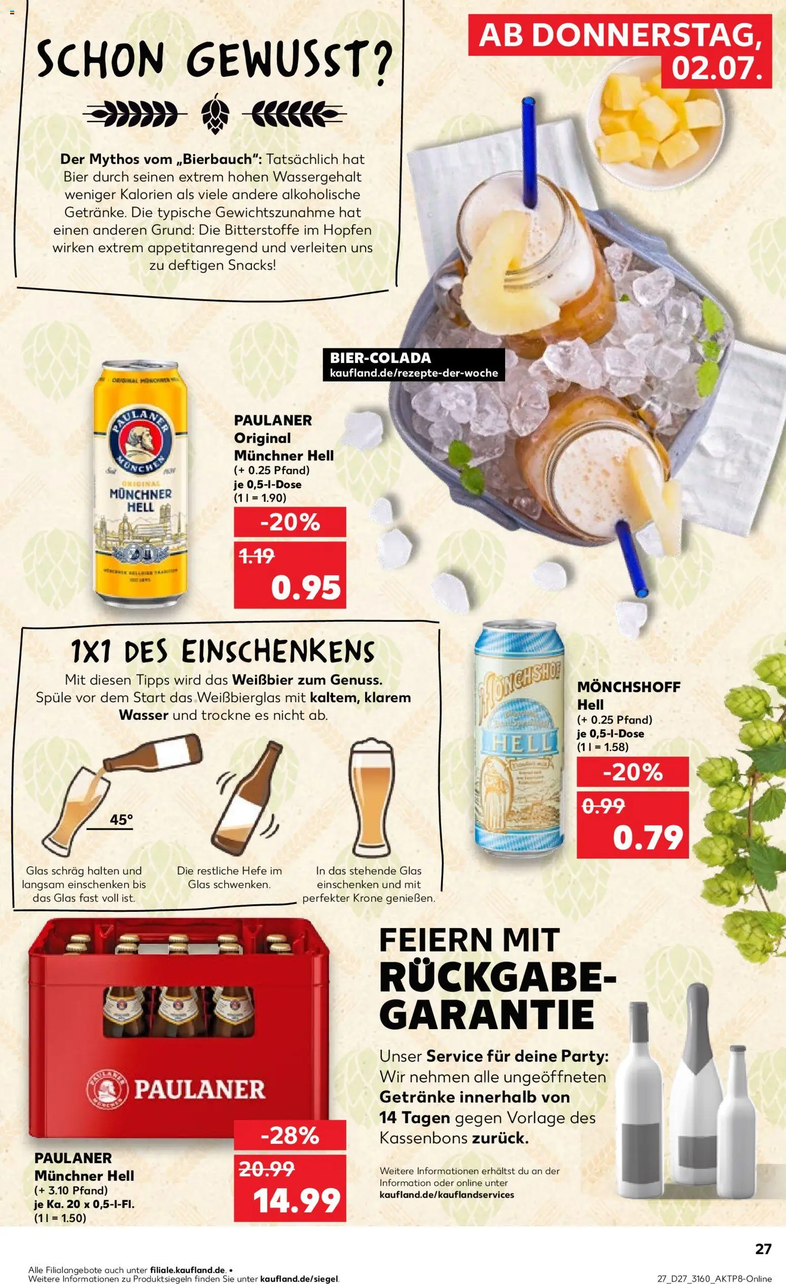 Kaufland Prospekt Potsdam – gültig ab 02.07.2026 | Seite: 27 | Produkte: Bier, Weißbier, Wasser, Paulaner