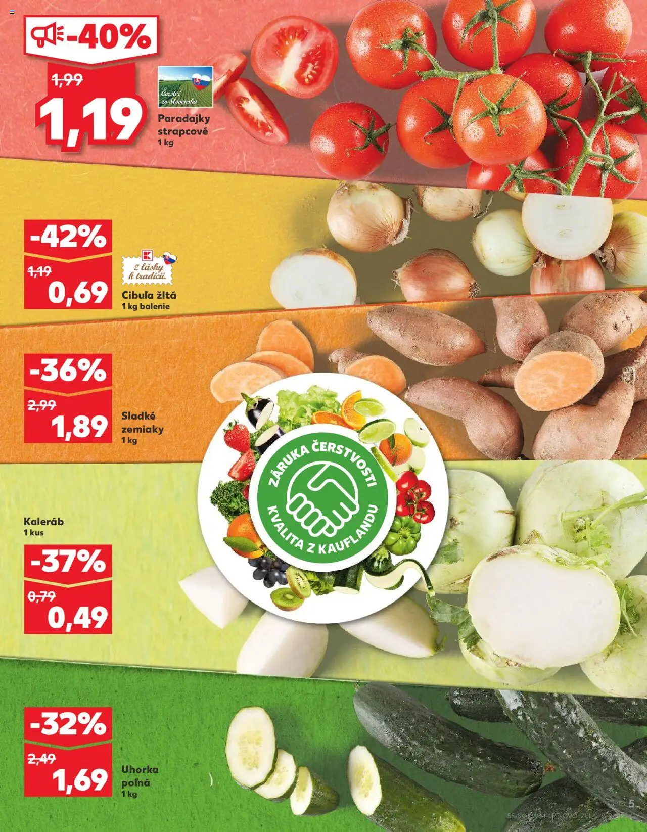 Nové Kaufland akcie – leták je platný od 21.08.2025 | Strana: 5 | Produkty: Paradajky, Zemiaky, Cibuľa, Kaleráb