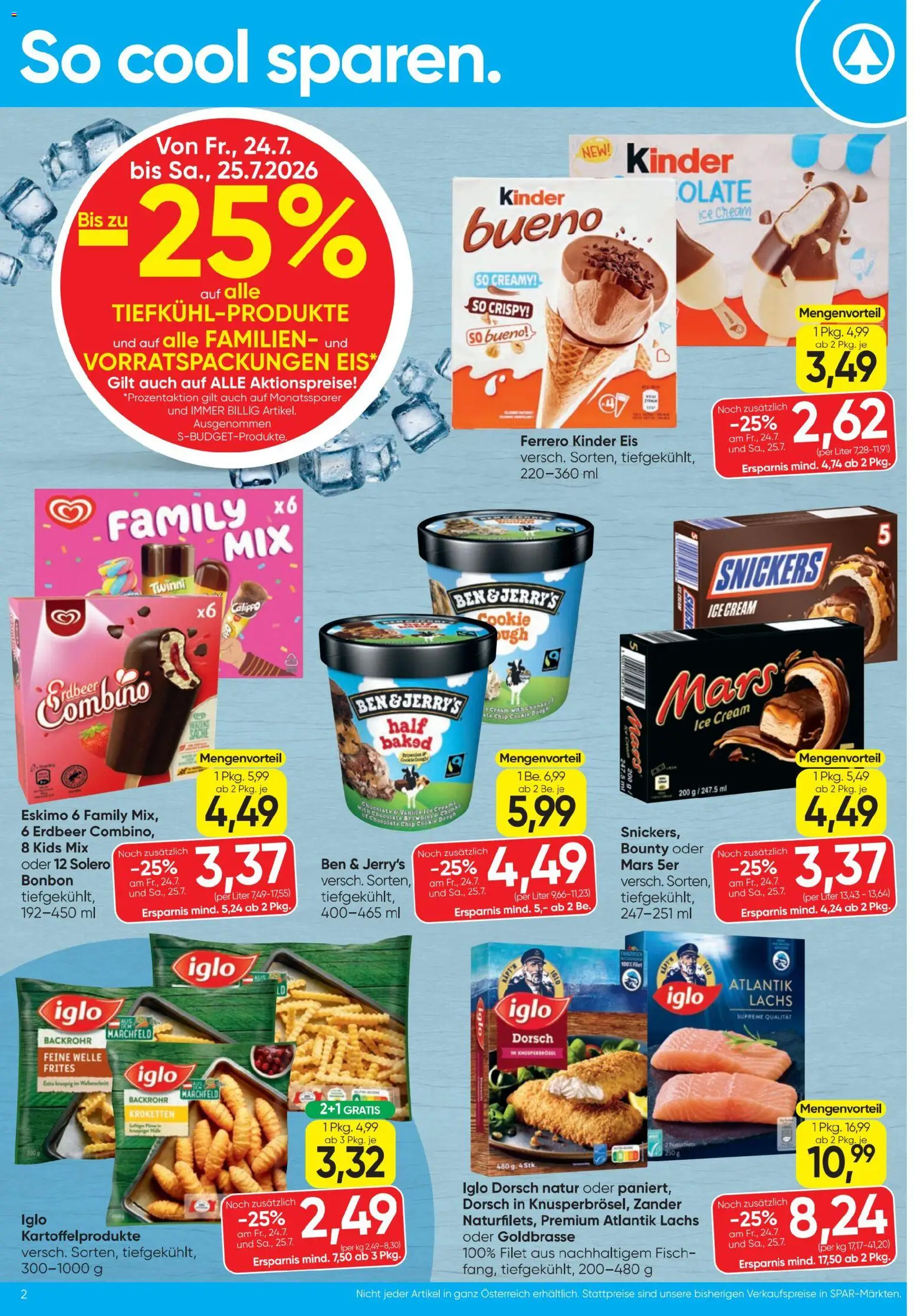 Spar - Flugblatt gültig ab 23.07.2026 | Seite: 2 | Produkte: Eis, Fisch
