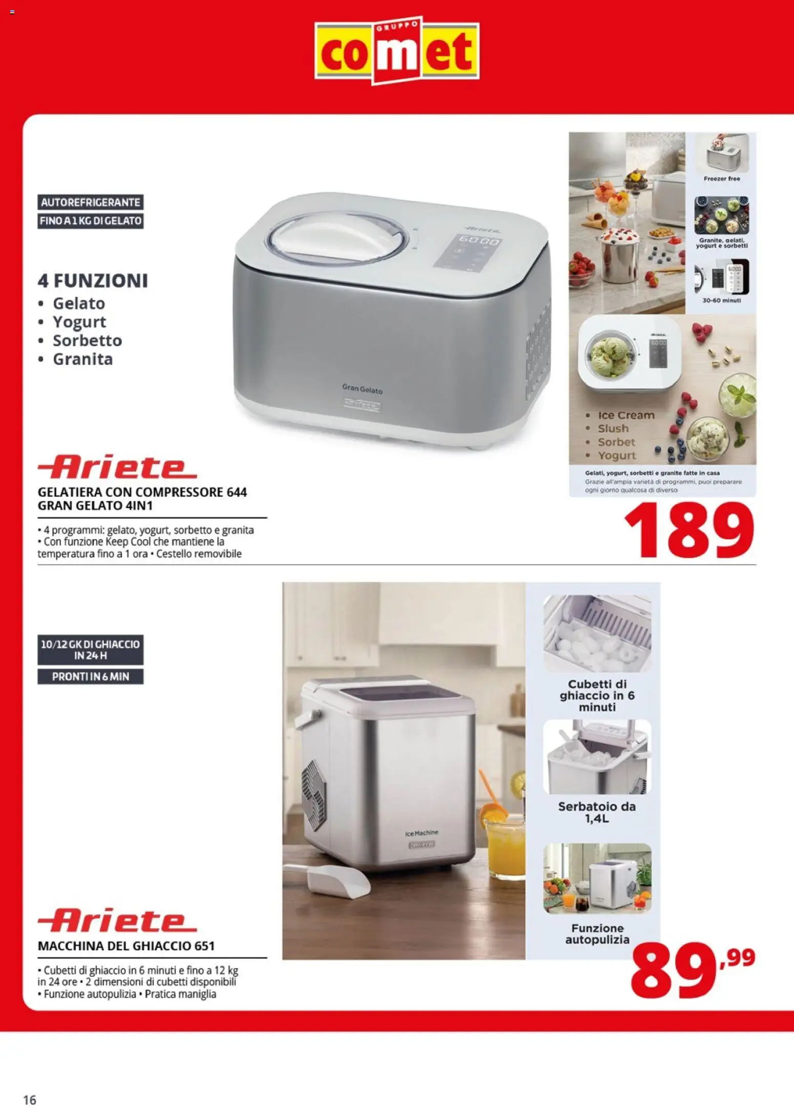 Volantino Comet del 29/06/2026 | Pagina: 16 | Prodotti: Yogurt, Sorbetto, Compressore, Freezer