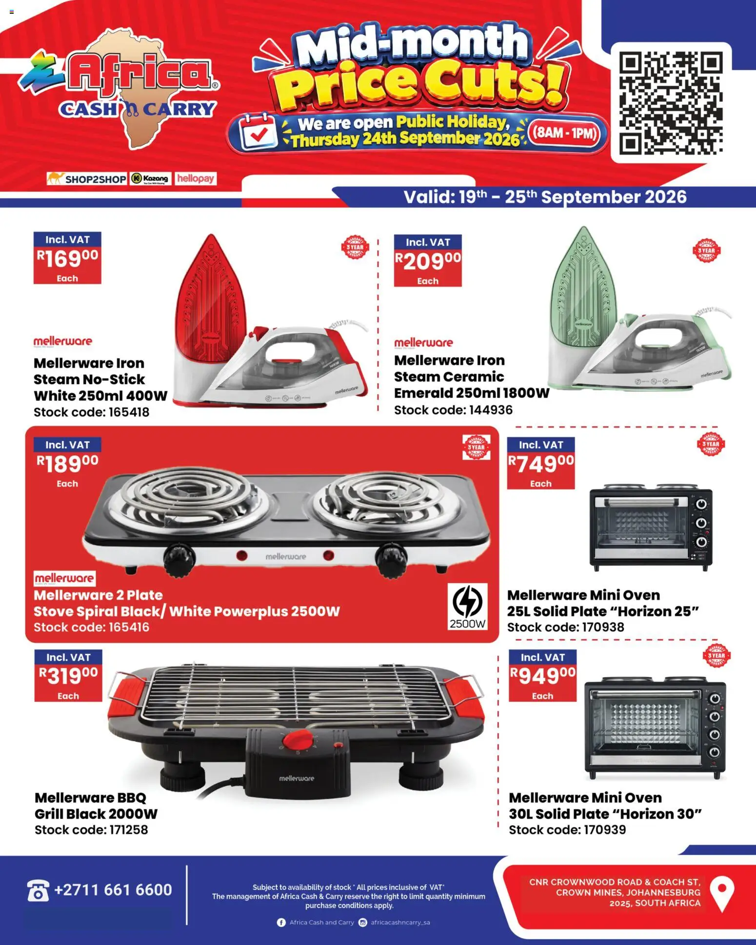 New Africa Cash & Carry catalogue – valid from 19/09/2026 | Page: 2 | Products: Oven, Plate, Grill, Stock