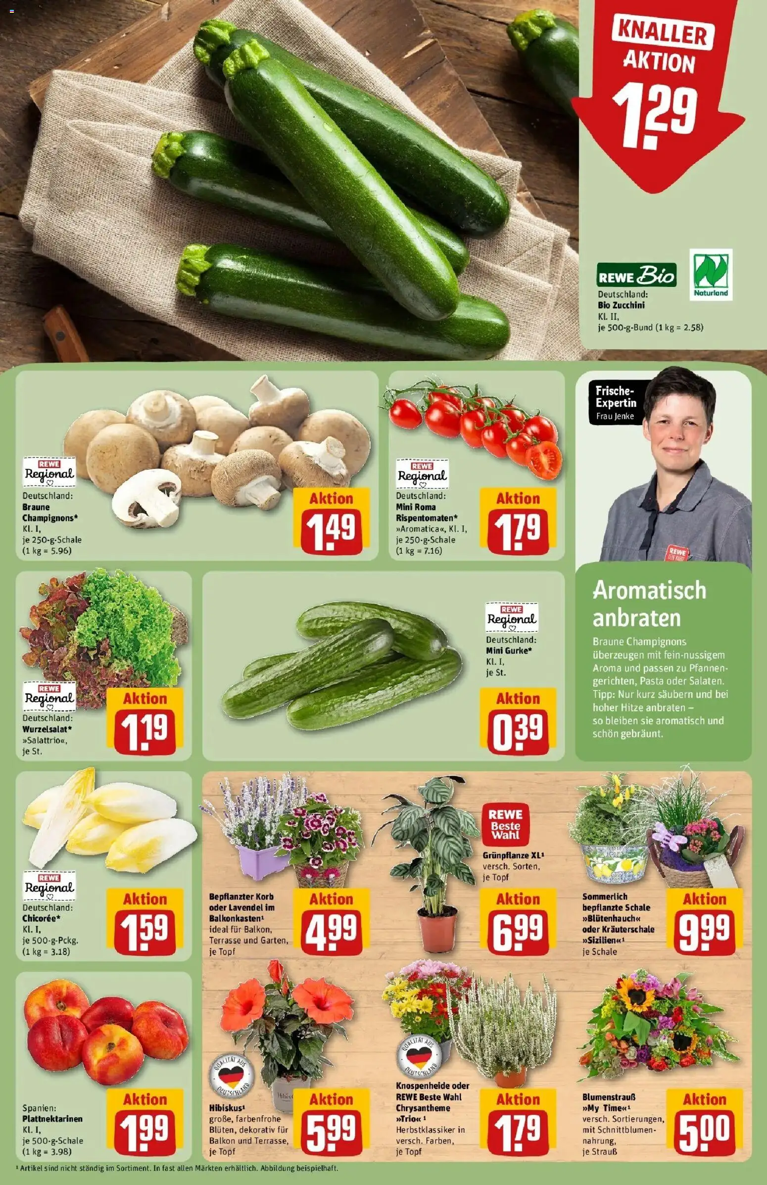 REWE Prospekt ab 17.08.2026 zum Blättern » Angebote | Seite: 9 | Produkte: Champignons, Pasta, Zucchini, Lavendel