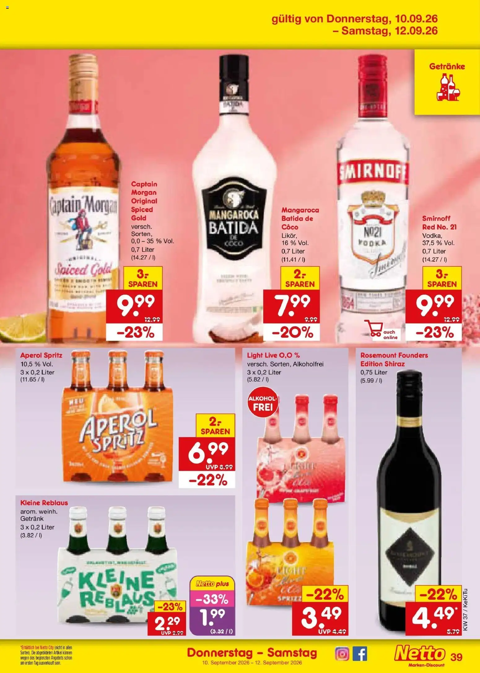 Netto Marken-Discount Prospekt Bad Friedrichshall – gültig ab 07.09.2026 | Seite: 57 | Produkte: Smirnoff, Captain morgan, Aperol, Vodka
