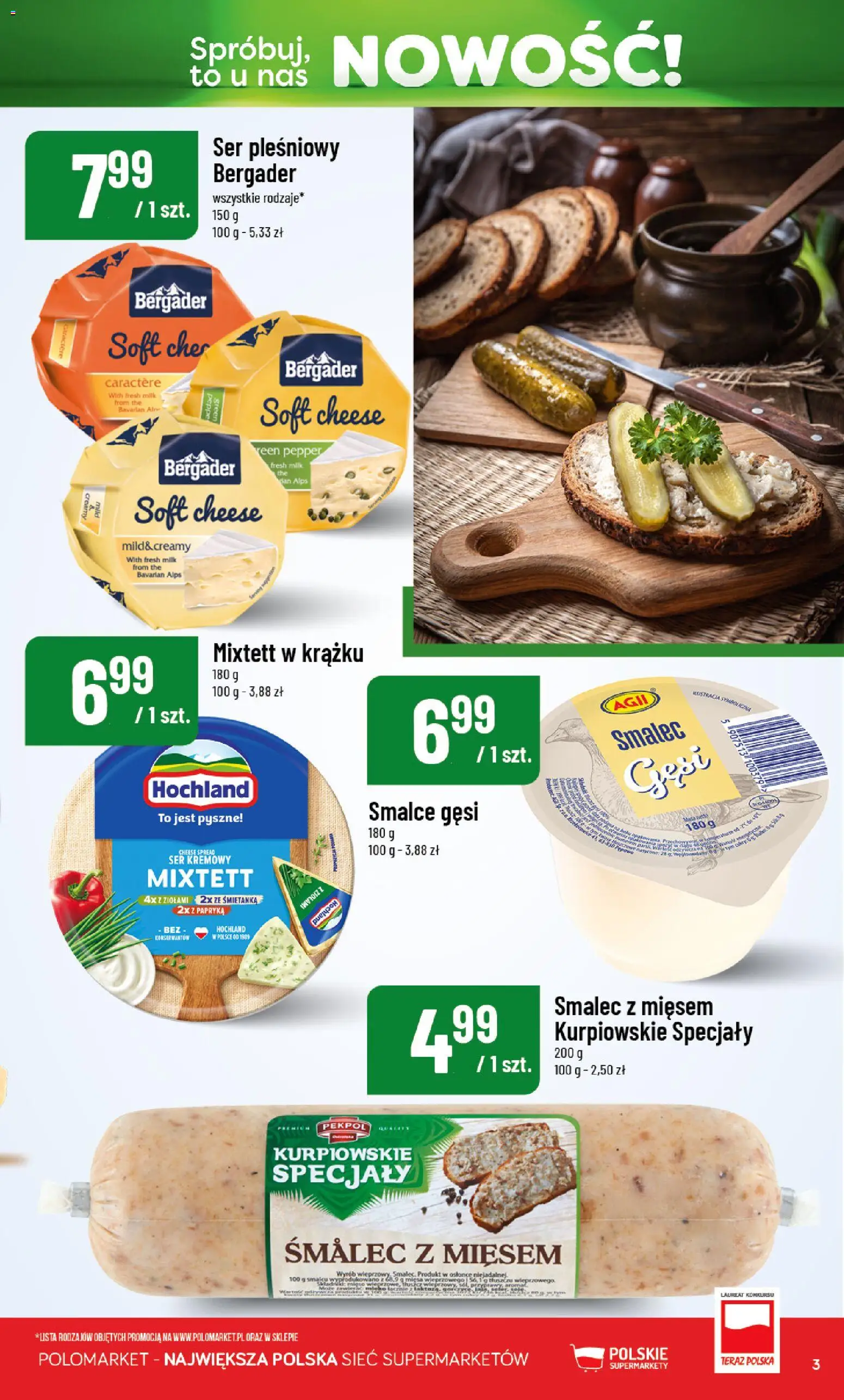 Nowa POLOmarket gazetka od jutra 08.10.2026 | Strona: 3 | Produkty: Smalec, Mięso, Papryka, Ser