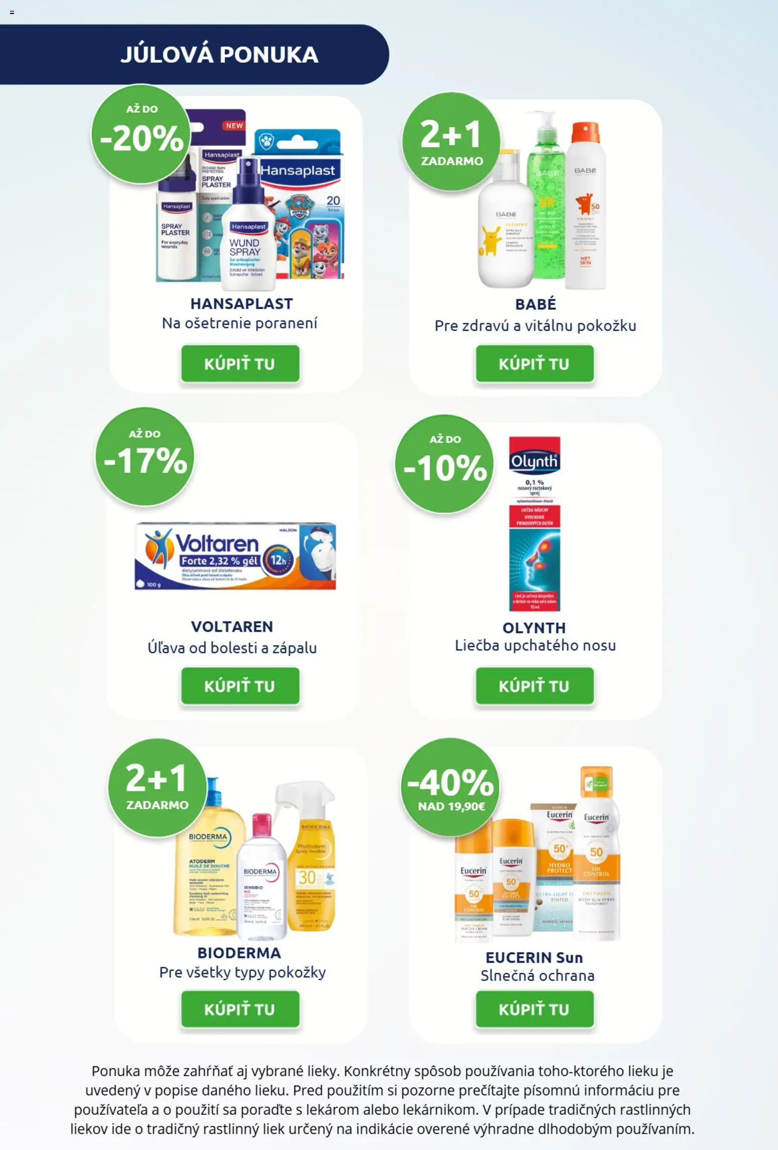 Nové BENU Lekáreň akcie – leták je platný od 01.07.2026 | Strana: 2 | Produkty: Voltaren, Bioderma, Soľ, Eucerin