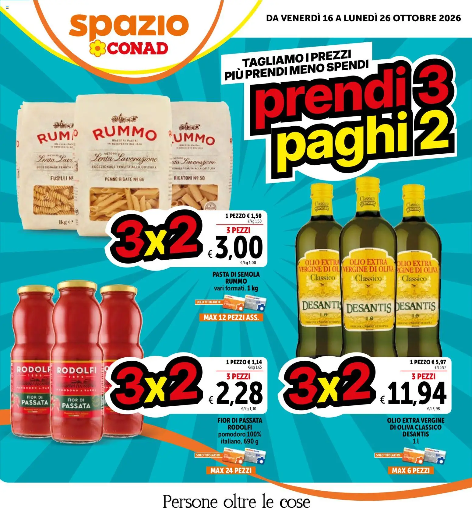 Volantino Spazio Conad del 16/10/2026 | Pagina: 1 | Prodotti: Rummo, Pasta di semola, Olio, Fusilli