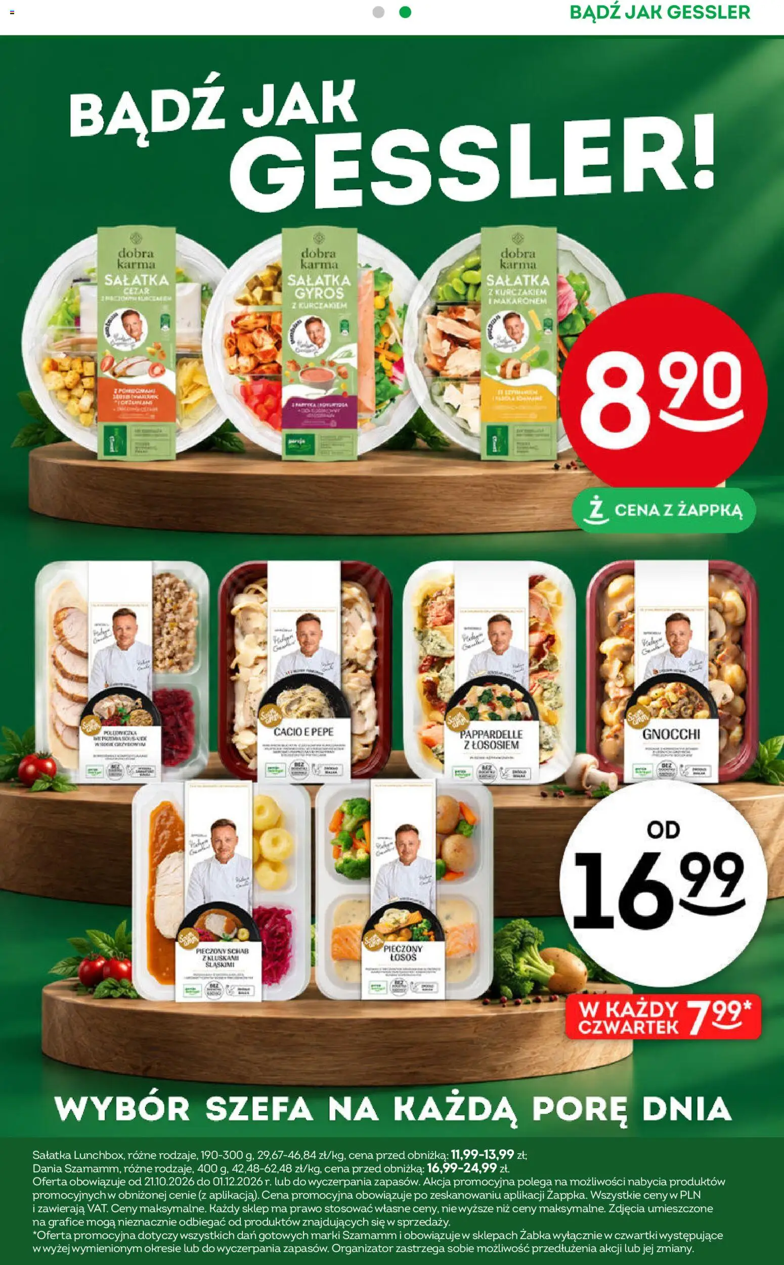 Żabka gazetka od 21.10.2026 | Strona: 3 | Produkty: Łosoś, Gnocchi, Sałatka cezar, Karma