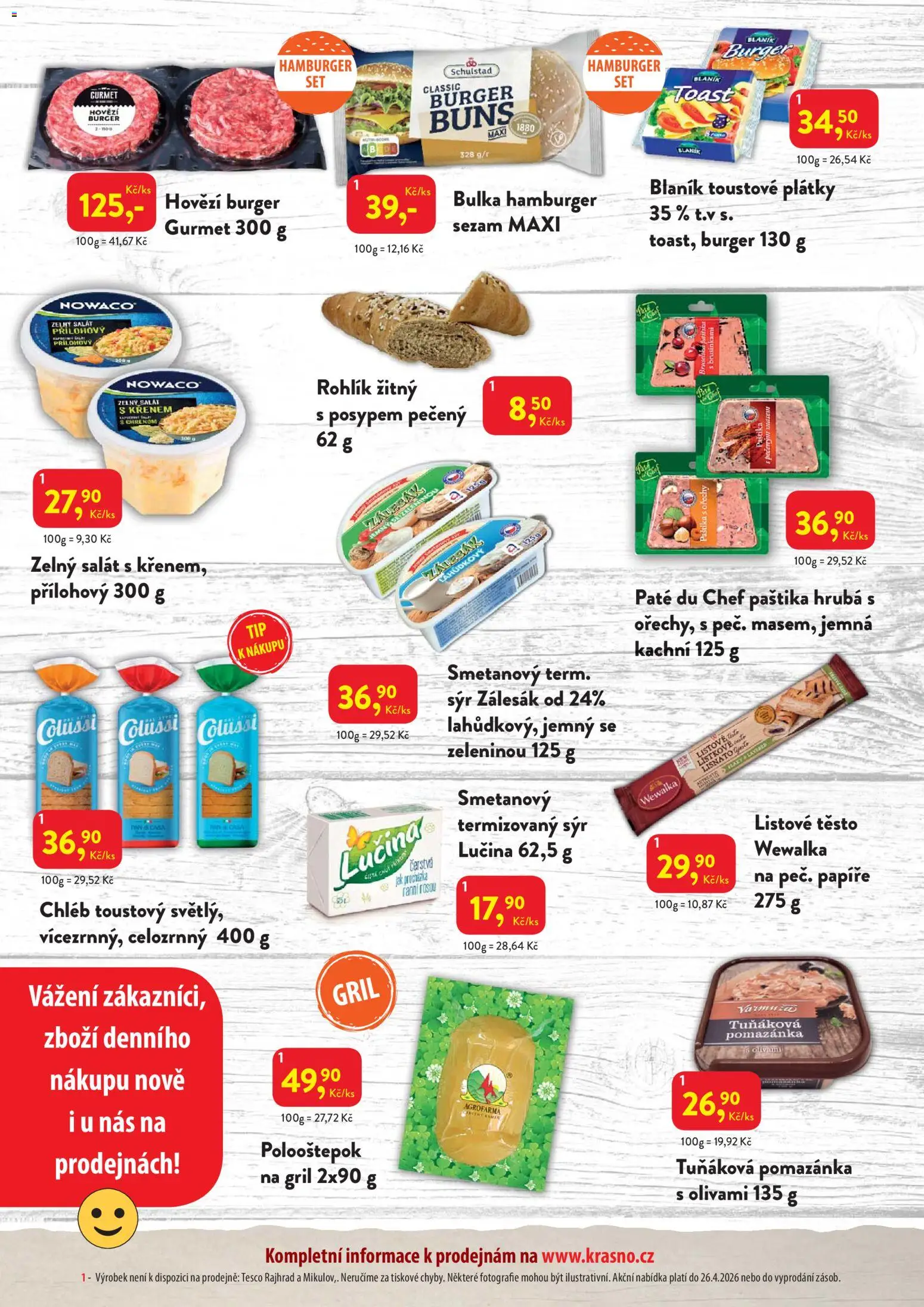 MP Krásno leták od 13.04.2026 | Strana: 2 | Produkty: Hamburger, Sýr, Rohlík, Paštika