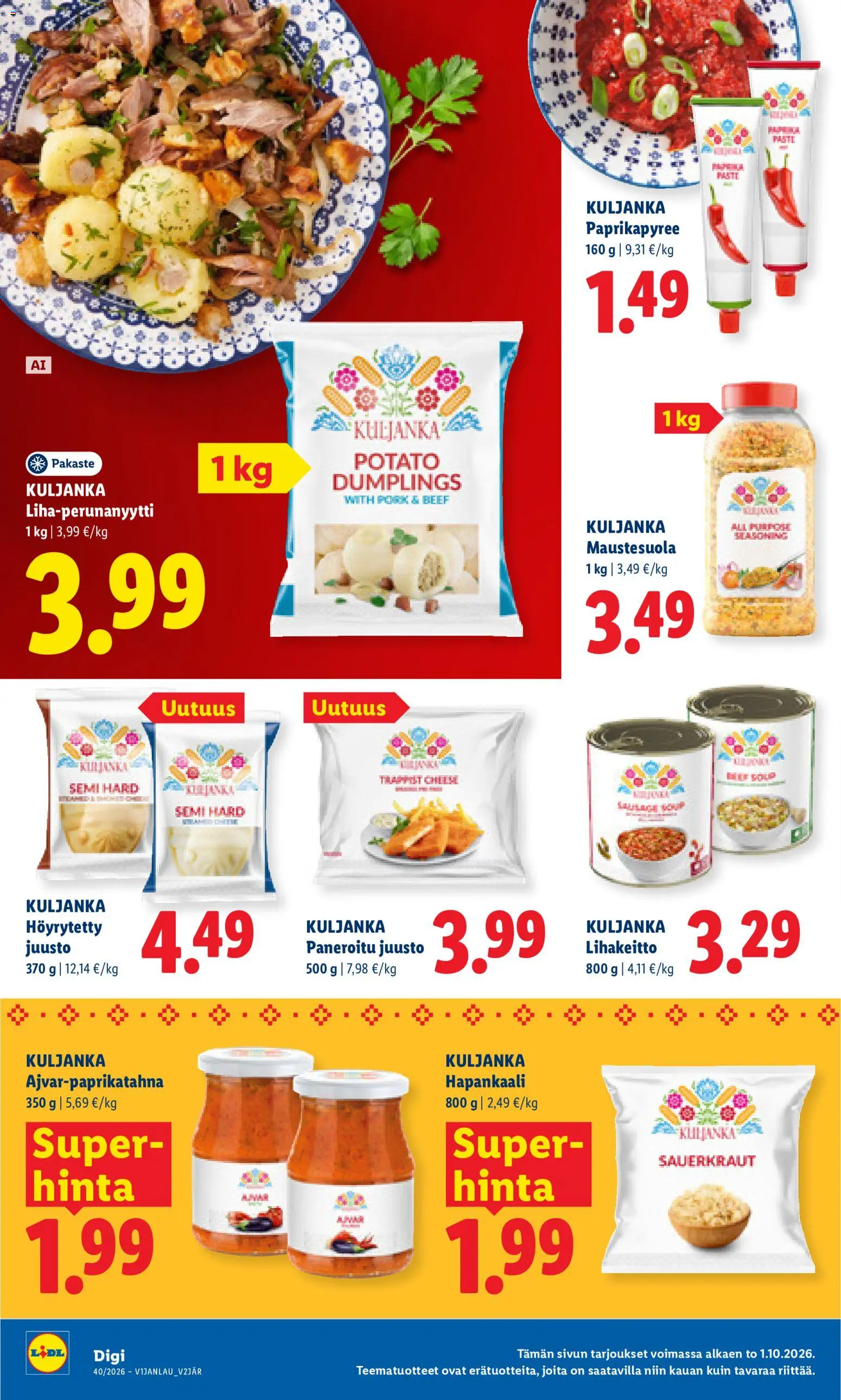 Lidl tarjoukset – voimassa 01/10/2026 alkaen | Sivu: 10 | Tuotteet: Paprika, Juusto