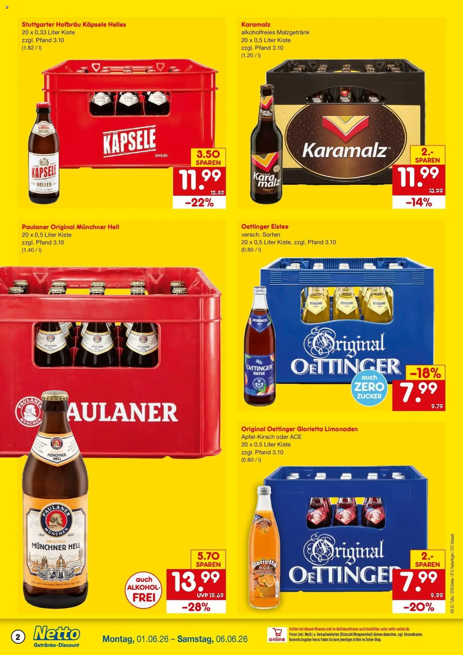 Netto Marken-Discount Prospekt Albstadt-Onstmettingen – gültig ab 01.06.2026 | Seite: 2 | Produkte: Zucker, Zitrone, Pfirsich, Paulaner