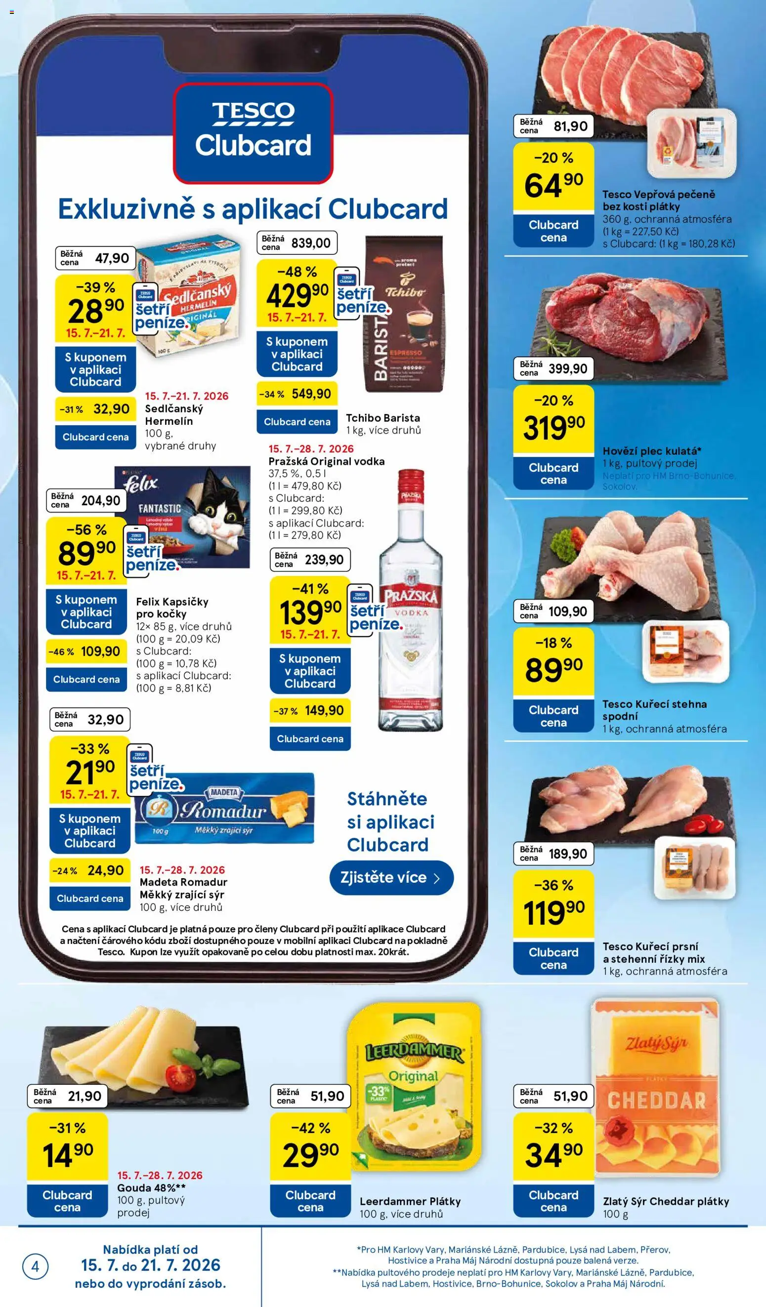 Tesco leták - Hypermarket od 15.07.2026 | Strana: 4 | Produkty: Hovězí, Vodka, Cheddar, Kapsičky