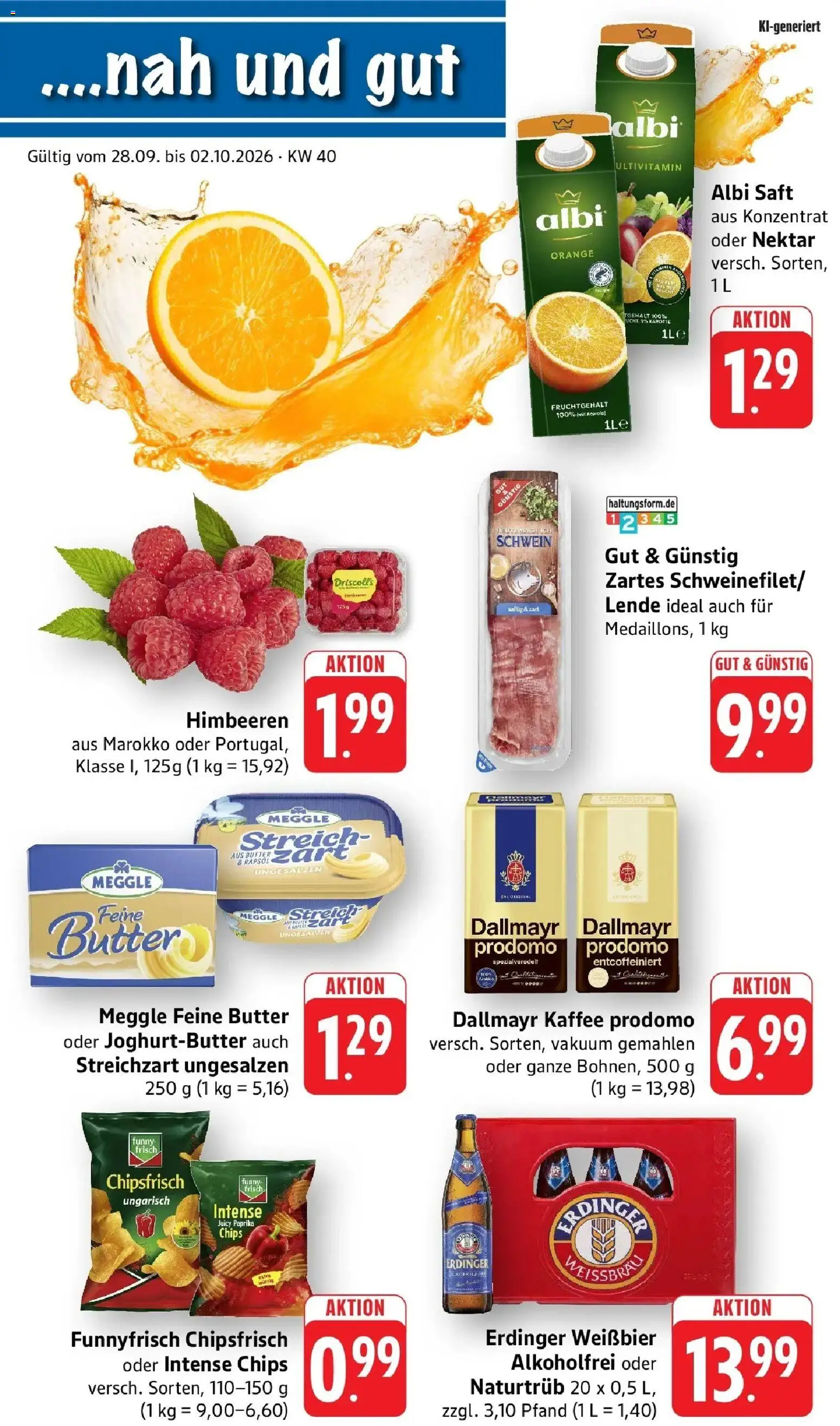 nah & gut Prospekt Neuhofen – gültig ab 28.09.2026 | Seite: 1 | Produkte: Himbeeren, Butter, Dallmayr, Paprika