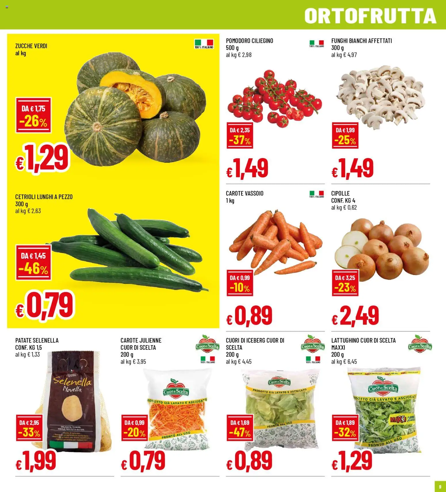 Volantino Famila del 14/09/2026 | Pagina: 9 | Prodotti: Cetrioli, Patate, Pomodoro, Carote