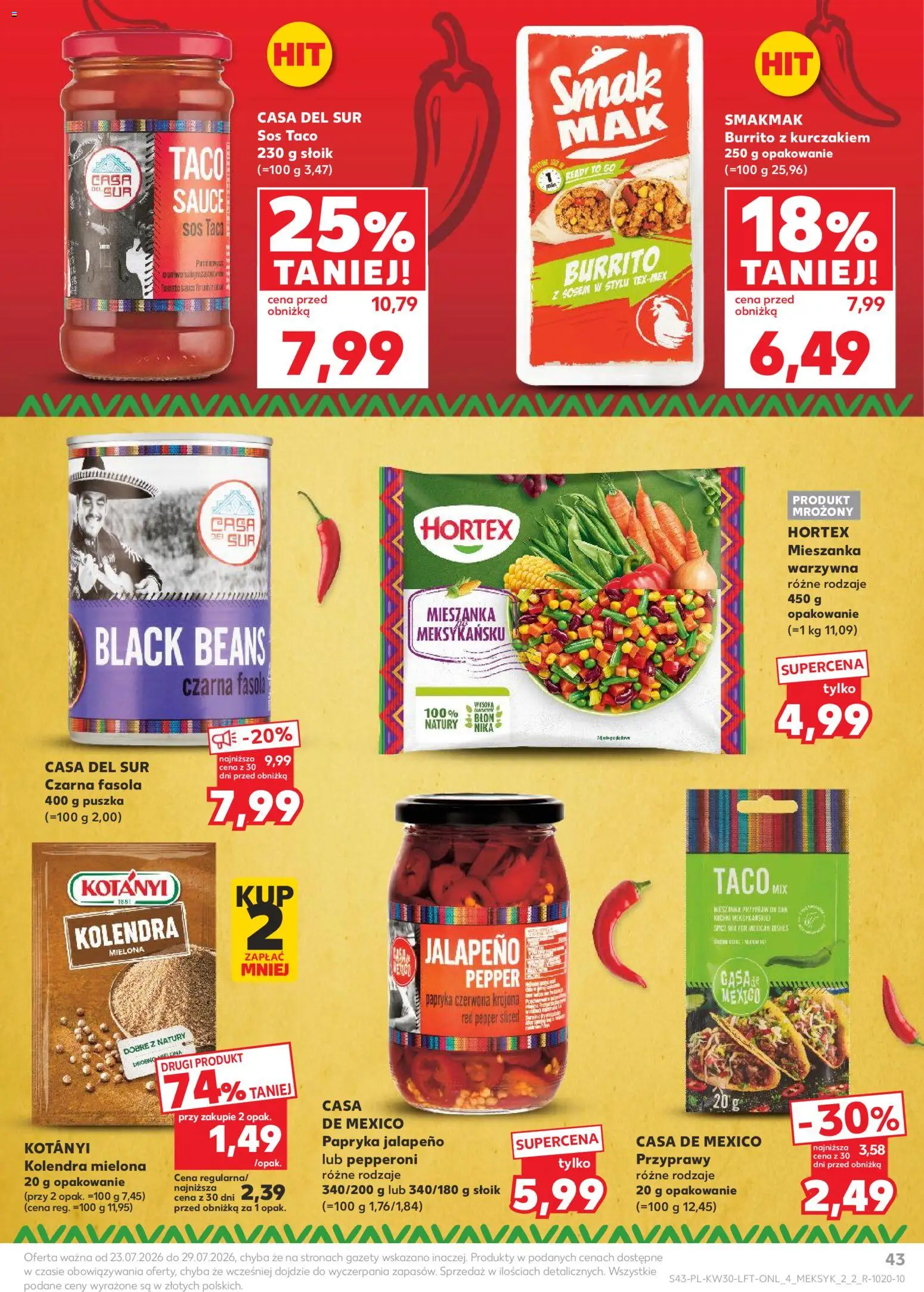 Kaufland gazetka od 23.07.2026 | Strona: 43 | Produkty: Papryka jalapeno, Mieszanka warzywna, Papryka czerwona, Przyprawy
