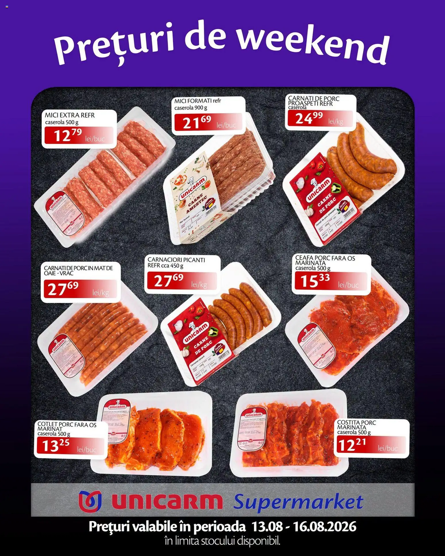 Noul catalog Unicarm – valabil de la 13.08.2026 | Pagină: 2 | Produse: Caserola, Cotlet, Mici, Cârnați