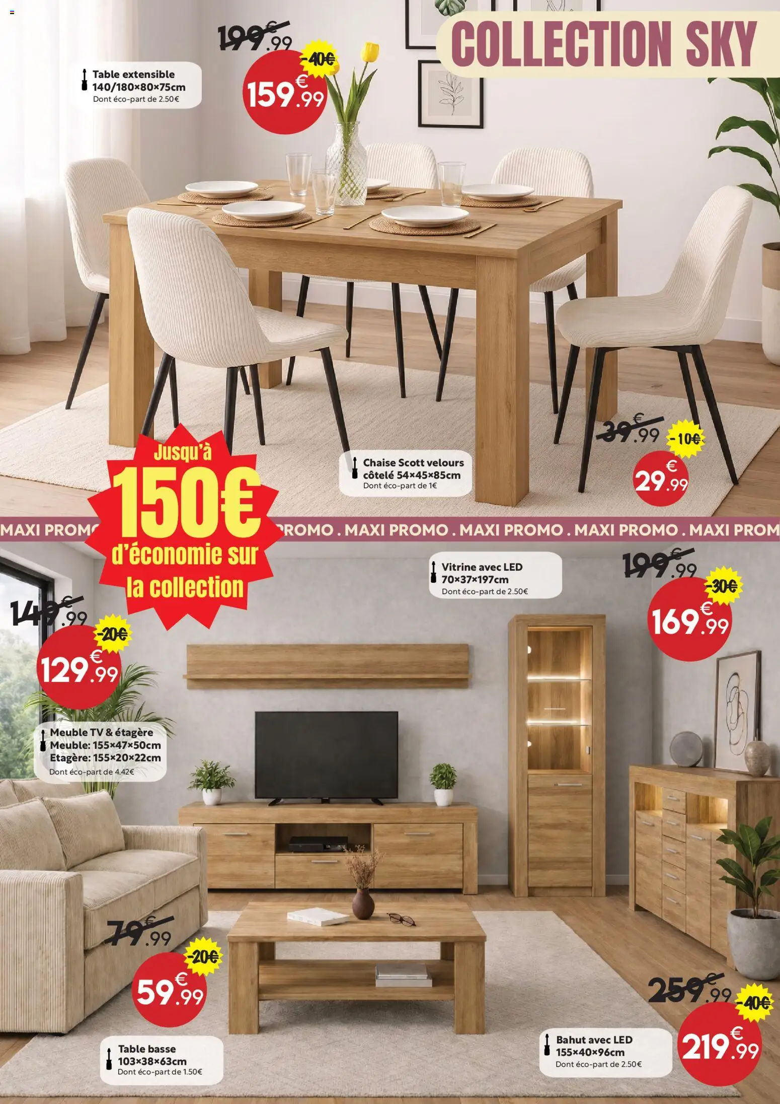 {H1} | Page: 2 | Produits: Table extensible, Meuble TV, Table basse, Étagère
