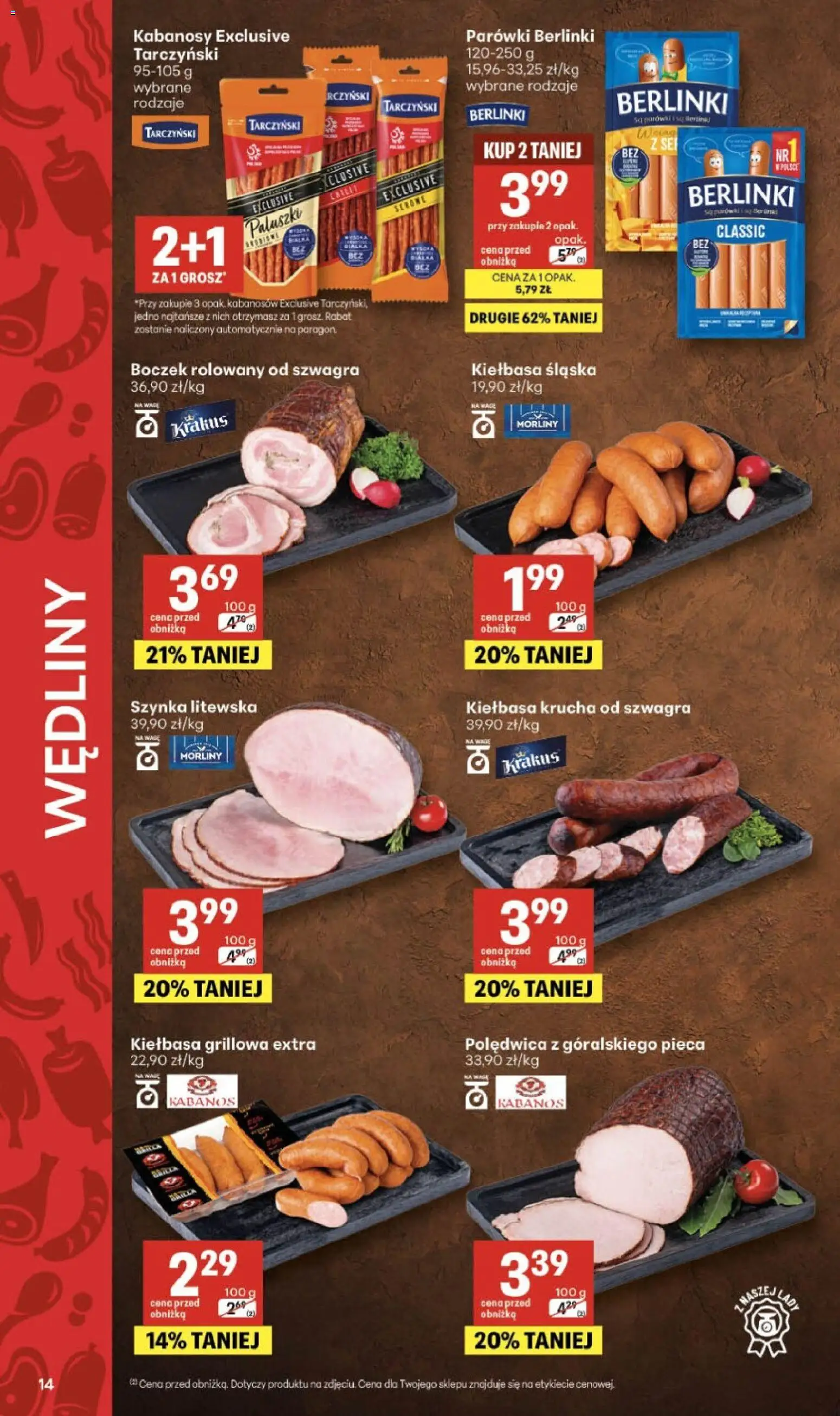 Delikatesy Centrum gazetka - Sklepy Własne od 07.05.2026 | Strona: 14 | Produkty: Kiełbasa, Kabanosy, Szynka, Paluszki