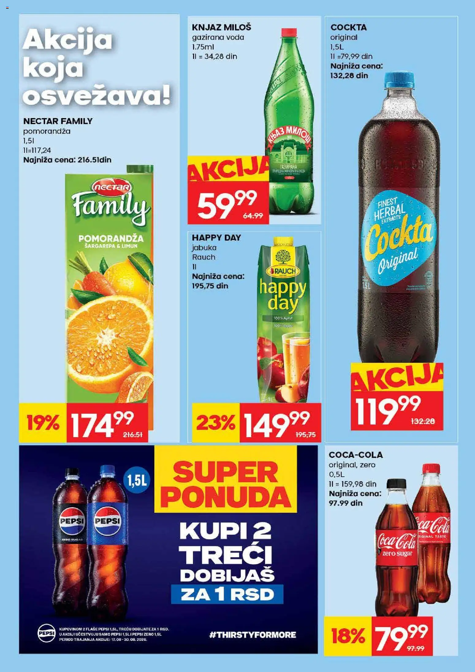Mercator katalog - važi od 17.08.2026 | Strana: 44 | Proizvode: Voda, Pomorandza, Limun, Pepsi