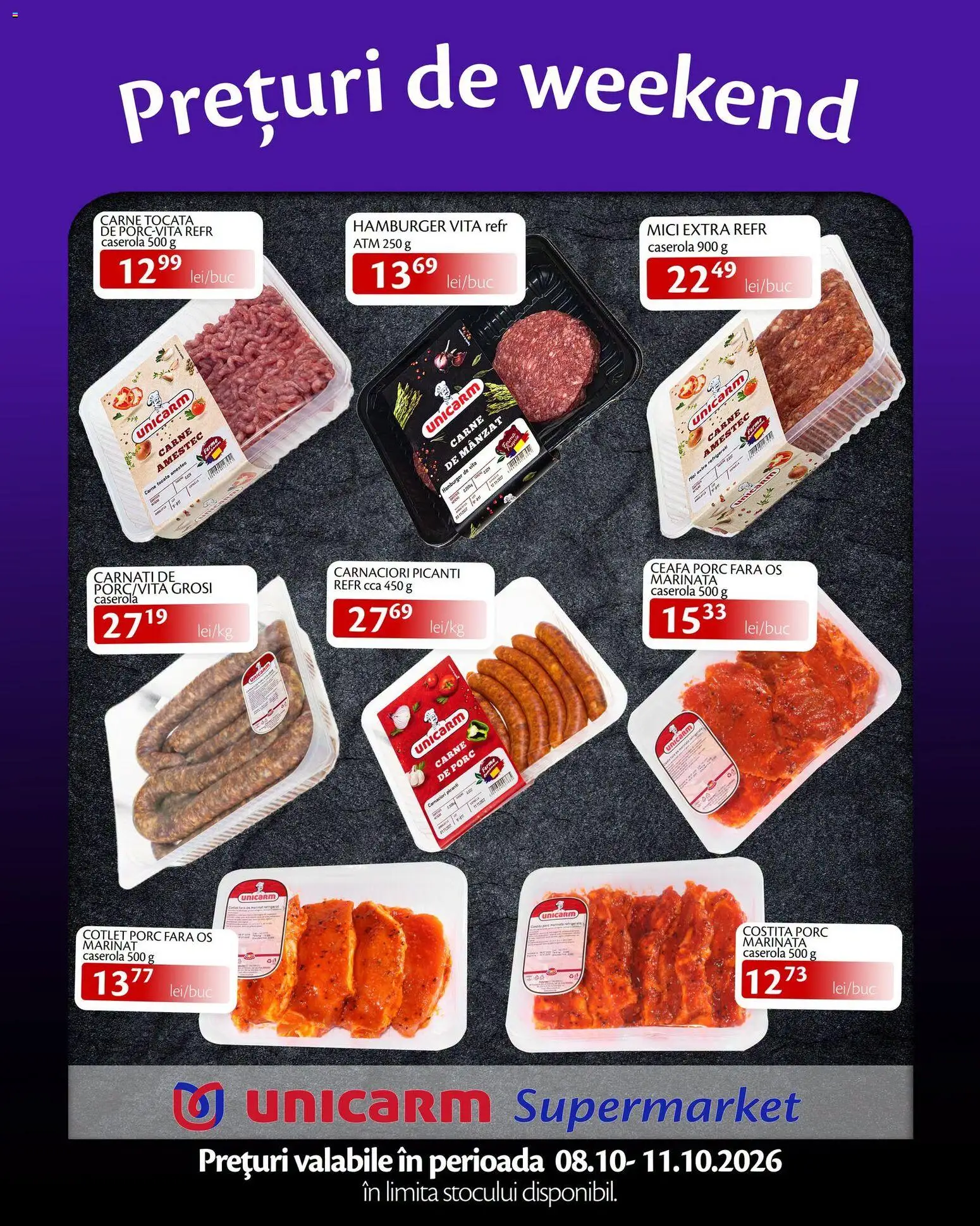 Noul catalog Unicarm – valabil de la 08.10.2026 | Pagină: 9 | Produse: Vită, Mici, Carne tocată, Cârnați
