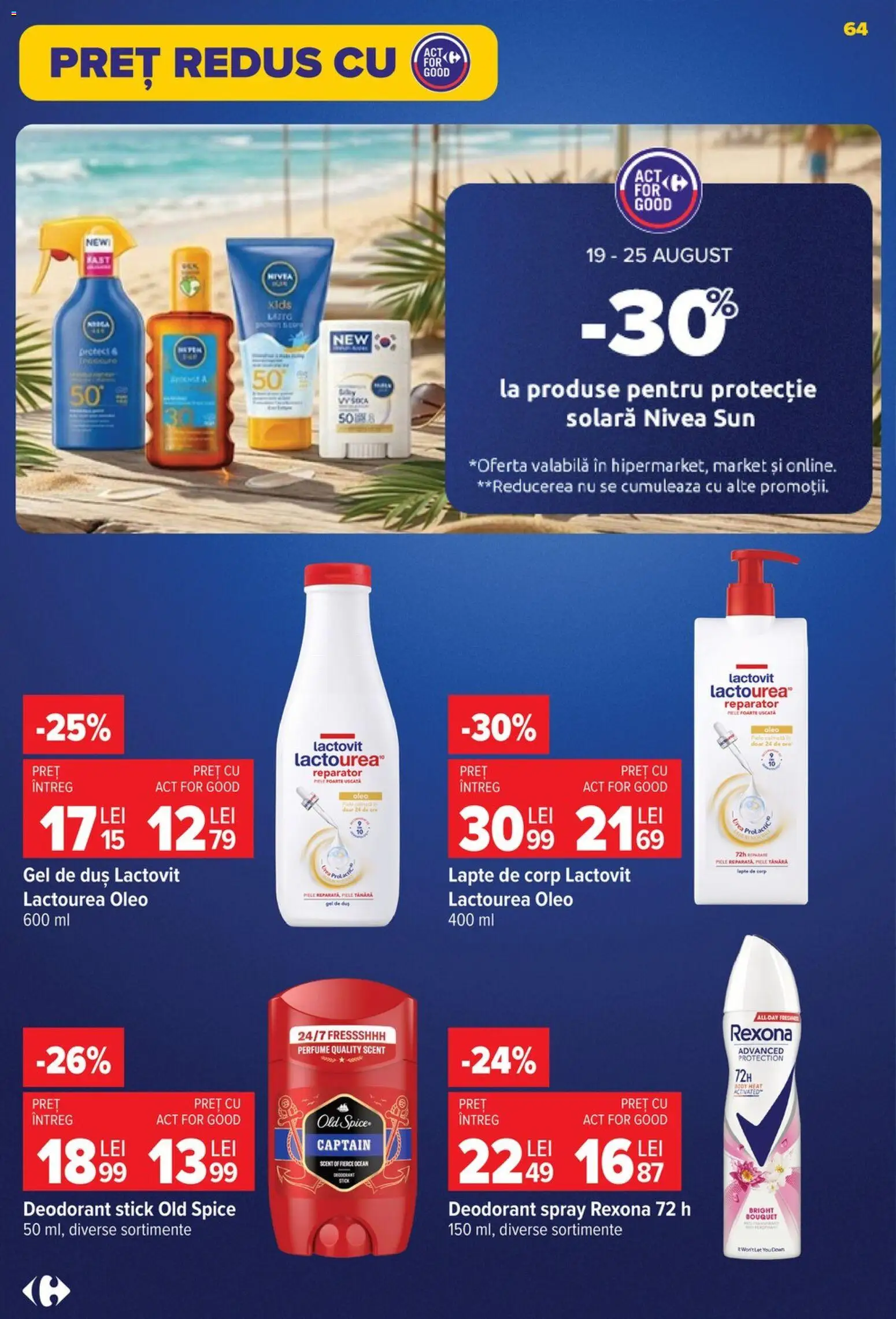 Noul catalog Carrefour – valabil de la 19.08.2026 | Pagină: 64 | Produse: Old Spice, Solara, Duș, Deodorant