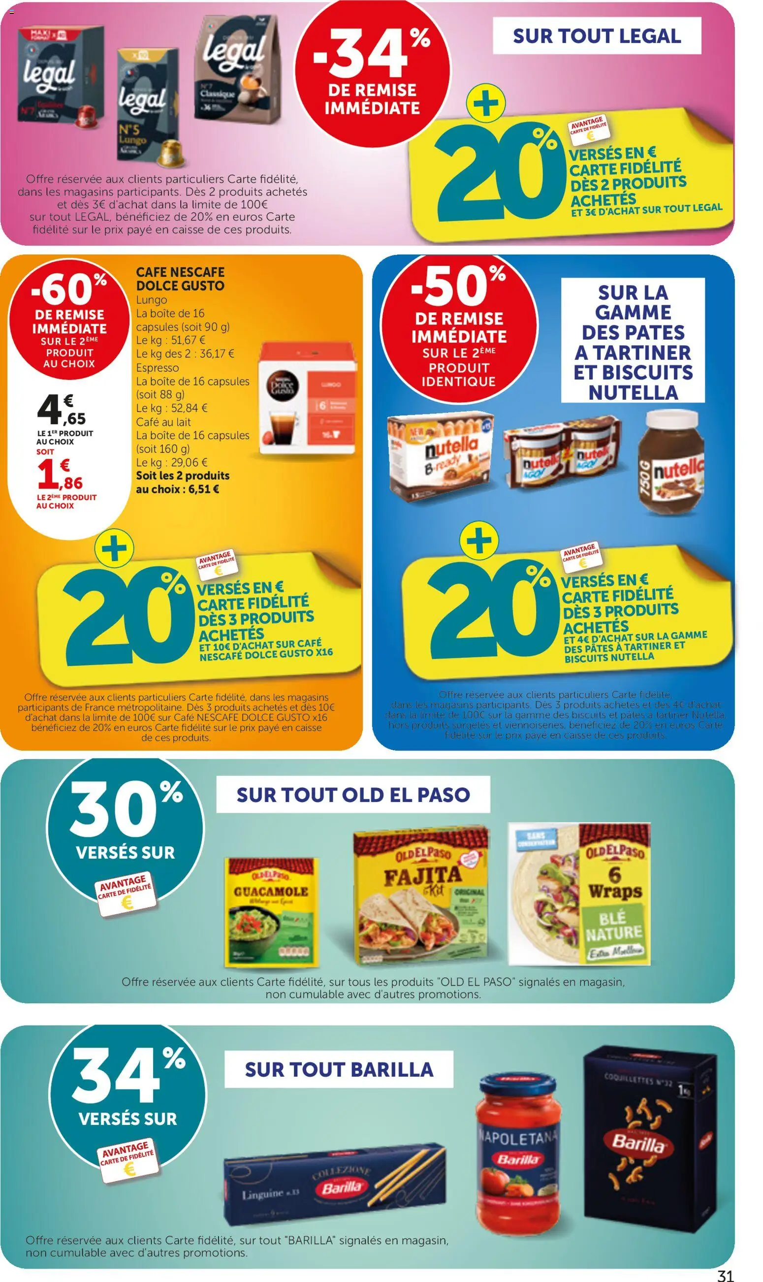 {H1} | Page: 31 | Produits: Capsules, Cafe au lait, Coquillettes, Pâtes