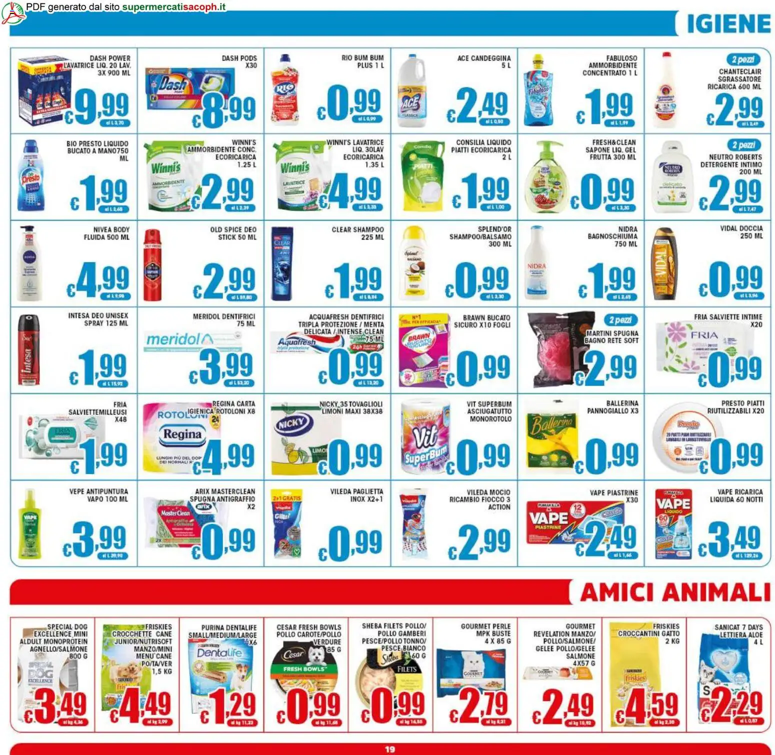 Volantino Sacoph del 31/07/2026 | Pagina: 19 | Prodotti: Spugna, Salmone, Crocchette, Doccia