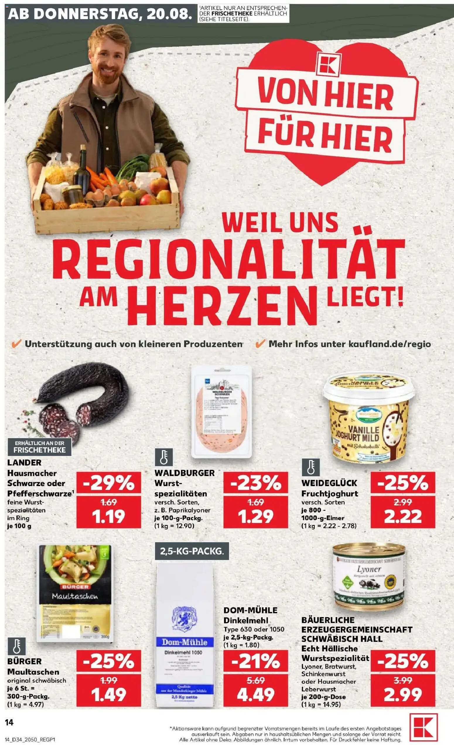 Prospekt Kaufland ab 20.08.2026 » Angebote Online zum Blättern | Seite: 14 | Produkte: Joghurt, Bratwurst, Vanille, Maultaschen