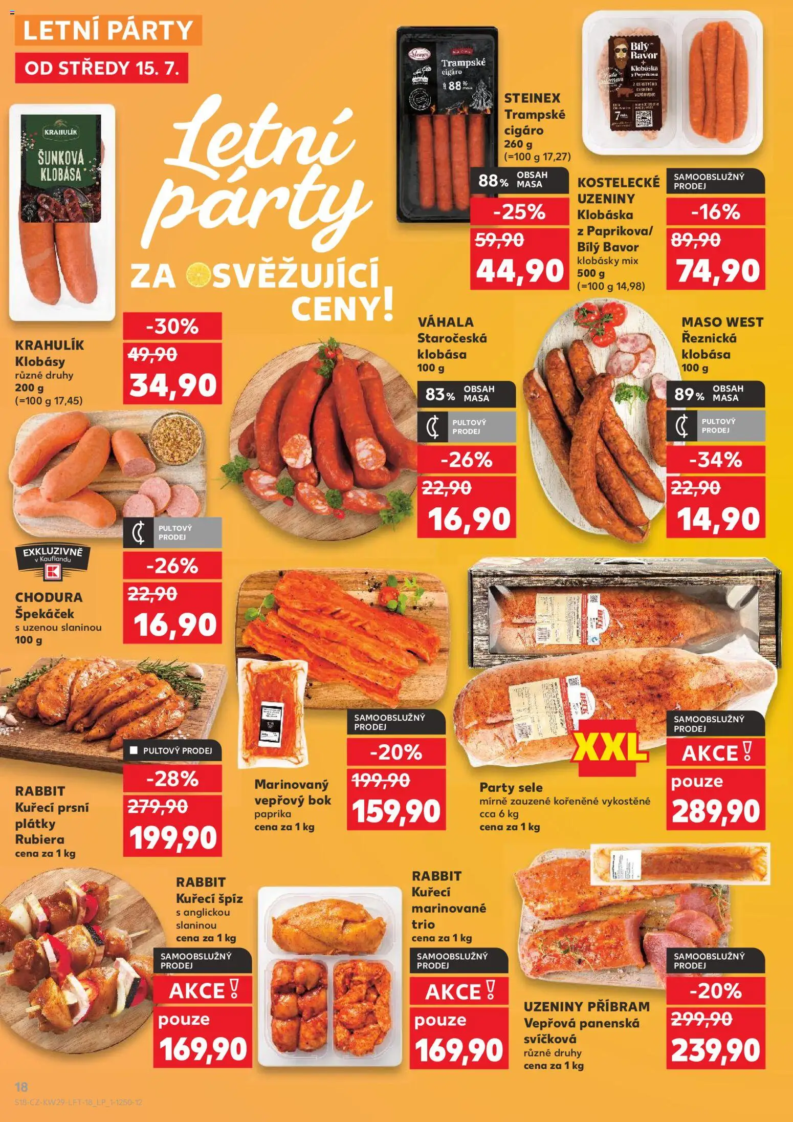 Kaufland leták - Plzeň Bory od 15.07.2026 | Strana: 18 | Produkty: Špíz, Klobása, Uzeniny, Maso
