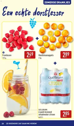Quellbrunn 6-pack bruisend smaakwater citroen 6x0.5 l., Quellbrunn 6-pack bruisend smaakwater citroen 6x0.5 l. - Voorbeeld van een folder van Aldi, geldig van 29-06-2026 | Pagina: 23 | Producten: Citroen, Festék, Mineraalwater, Frambozen