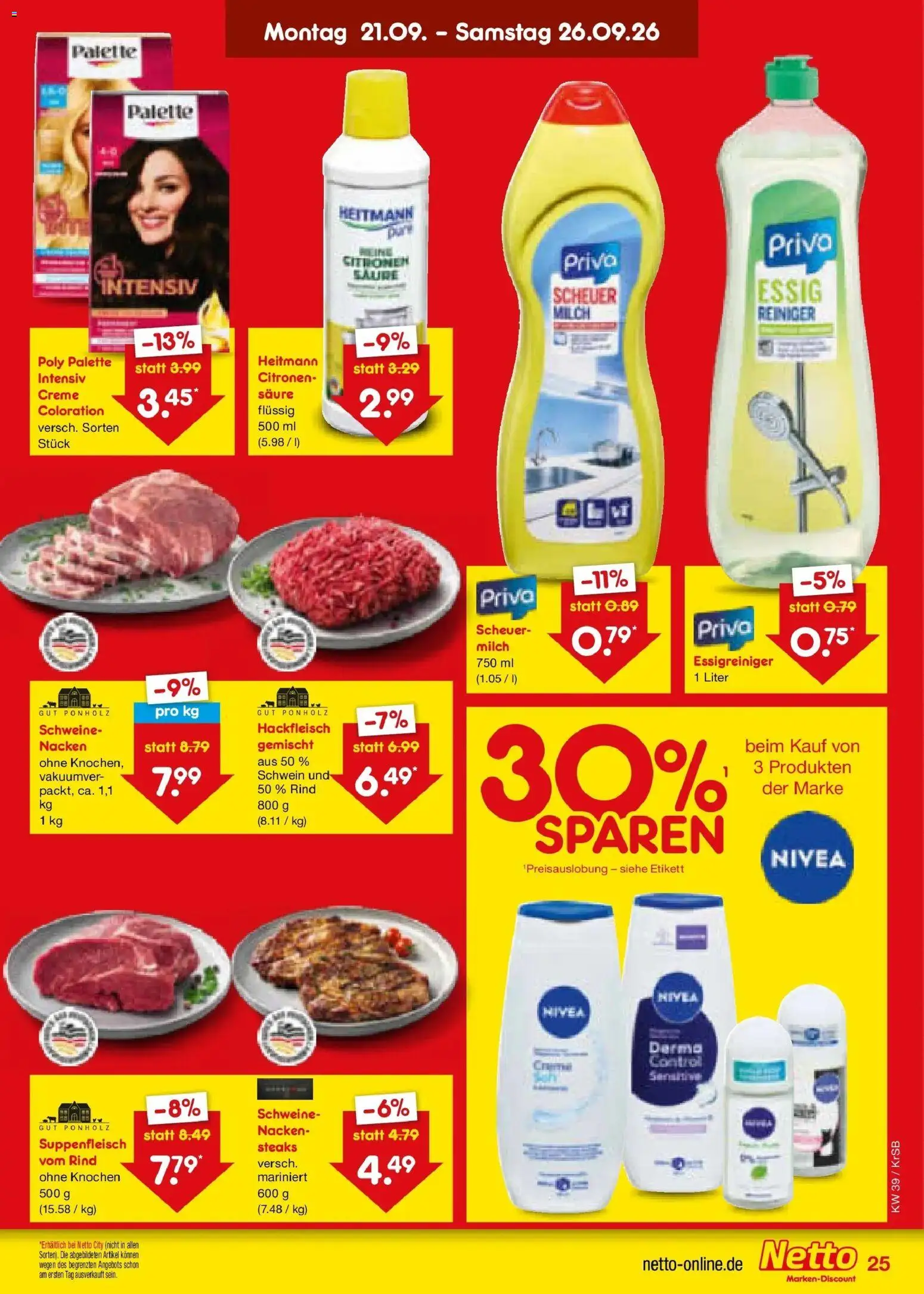 Netto Marken-Discount Prospekt Baesweiler – gültig ab 21.09.2026 | Seite: 37 | Produkte: Milch, Essig, Creme, Hackfleisch
