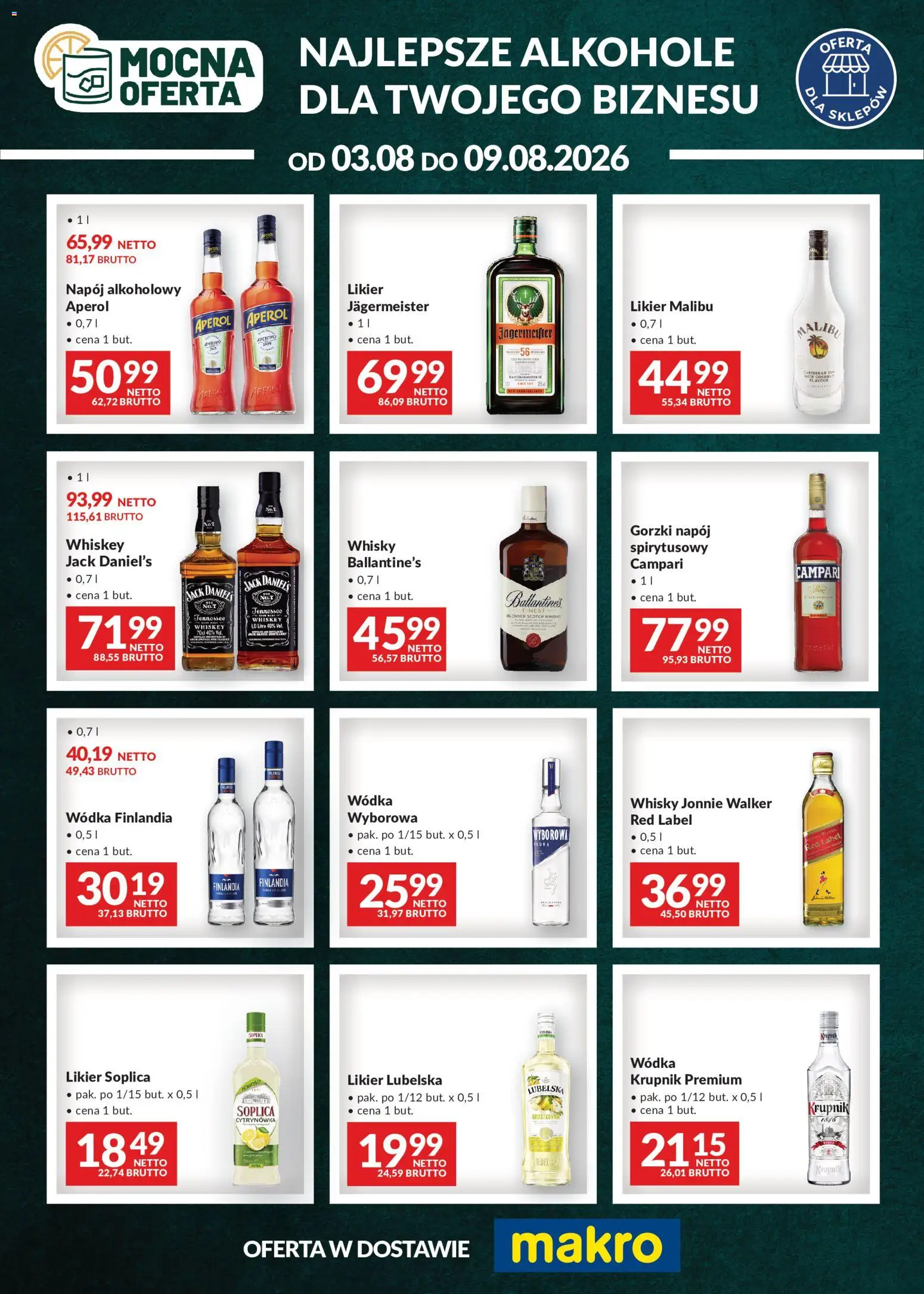 Makro gazetka - Mocna oferta od 03.08.2026 | Strona: 1 | Produkty: Wódka finlandia, Campari, Whisky, Aperol