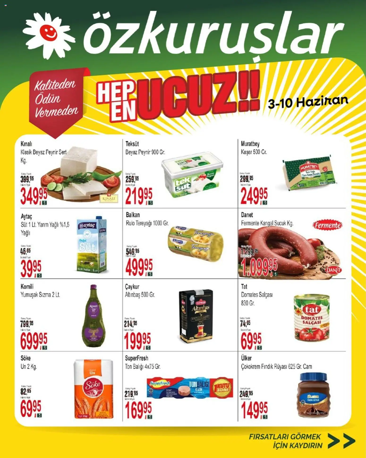 Özkuruşlar Katalog - 03.06.2026 tarihinden itibaren geçerlidir | Sayfa: 2 | Ürünler: Kutu, Peynir, Domates, Fındık