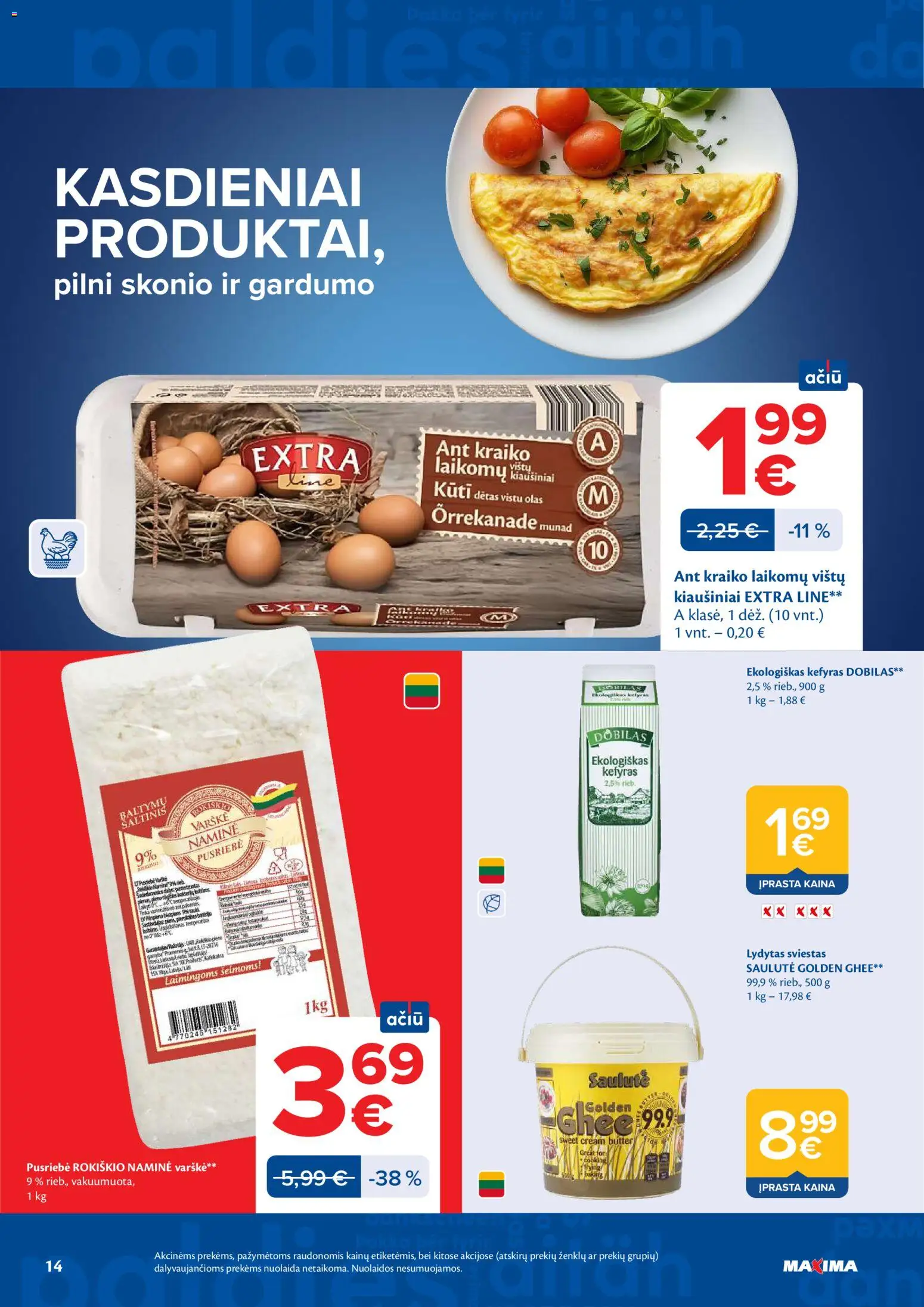 MAXIMA akcijos nuo 19.05.2026 | Puslapis: 14 | Prekių: Kiaušiniai, Sviestas, Varškė