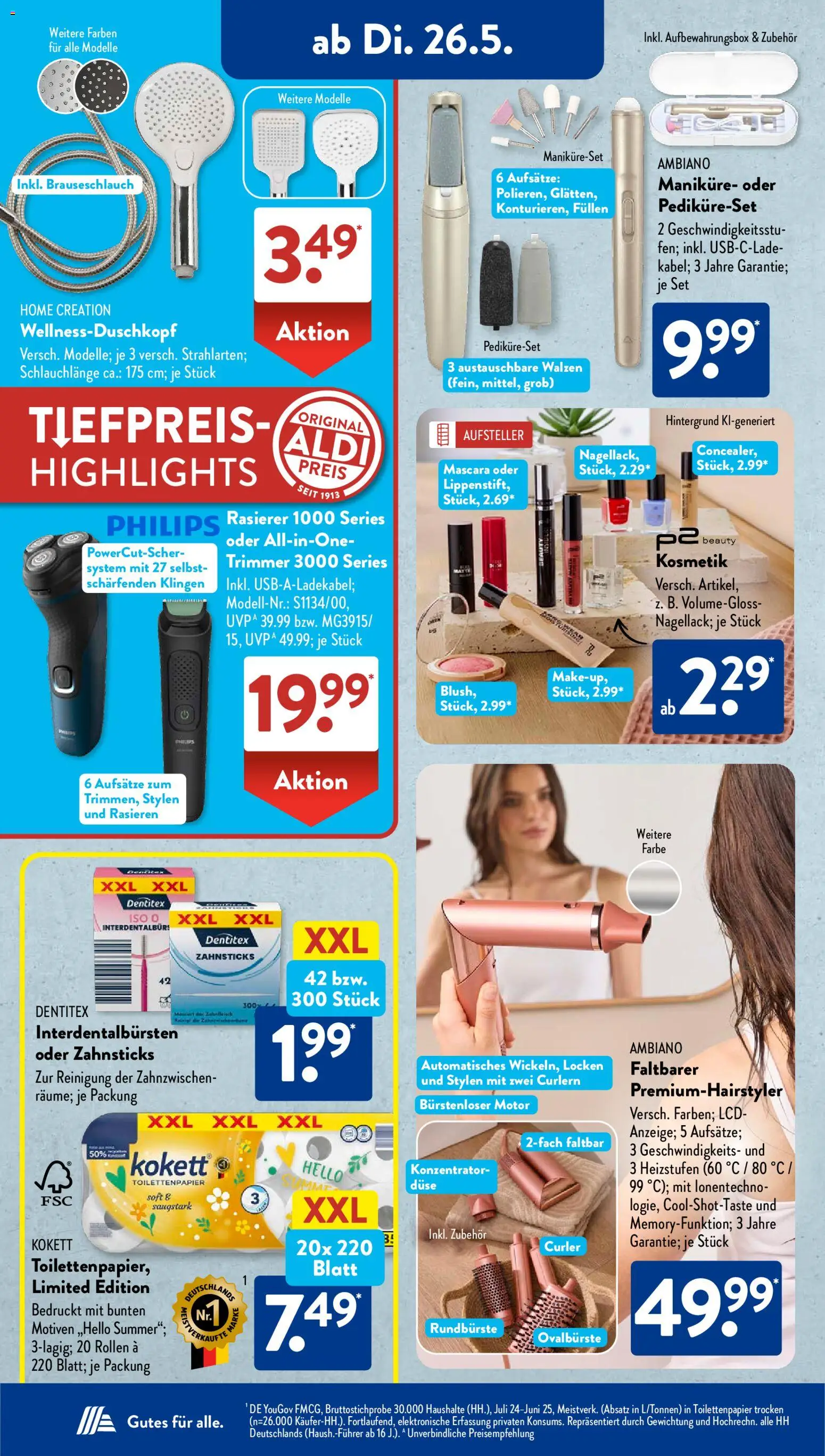 Aldi Süd Prospekt 	 – gültig ab 26.05.2026 | Seite: 3 | Produkte: Rasierer, Mascara, Home creation, Toilettenpapier